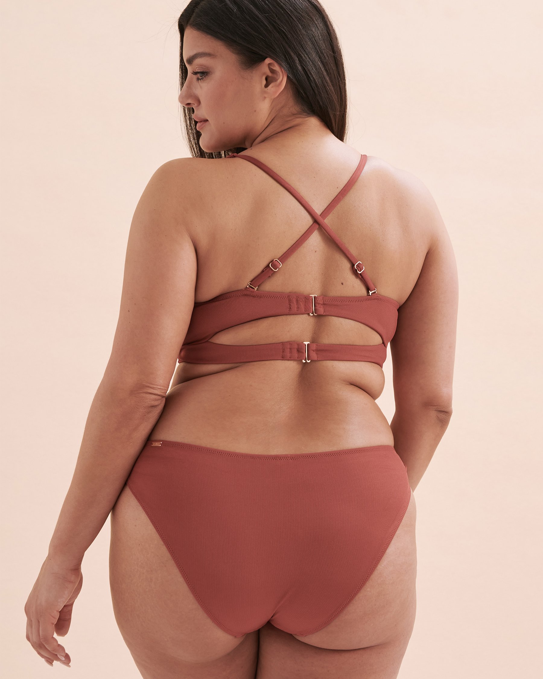 SANTEMARE Casablanca Ribbed Long Triangle Bikini Top Brown 01100283 - View8