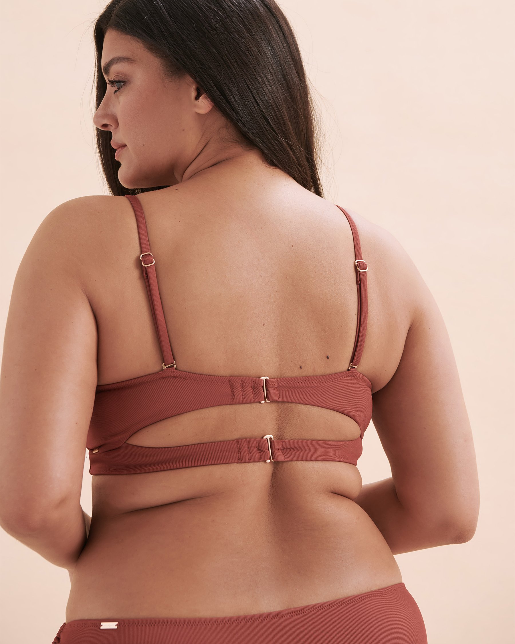 SANTEMARE Casablanca Ribbed Long Triangle Bikini Top Brown 01100283 - View9