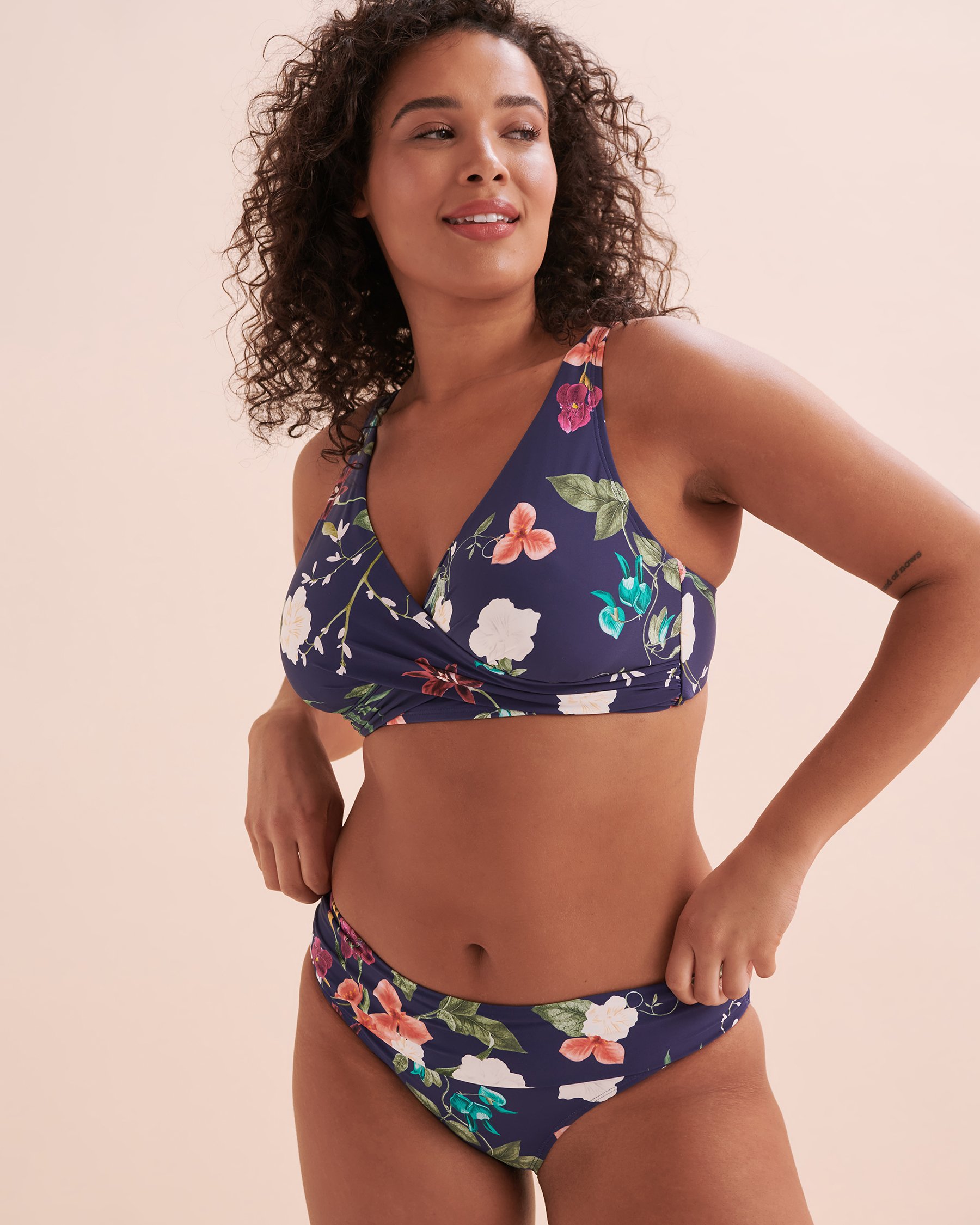 JANTZEN Floral Fantasy Foldover Waistband Hipster Bikini Bottom Dark Blue Floral JZ24261H - View4