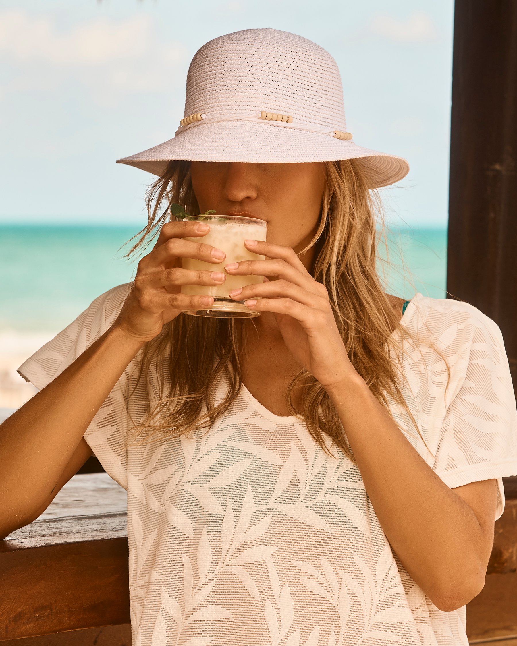 TURQUOISE COUTURE Tunique manches courtes à motif à feuilles Beige 02300118 - View4