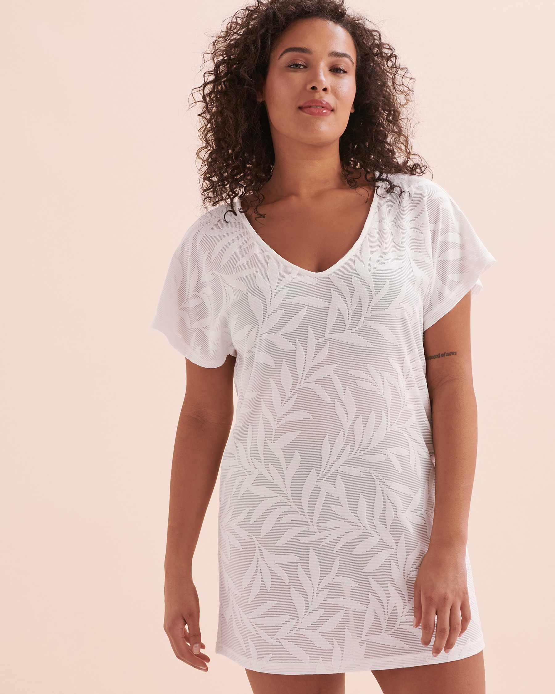 TURQUOISE COUTURE Tunique manches courtes à motif à feuilles Beige 02300118 - View6