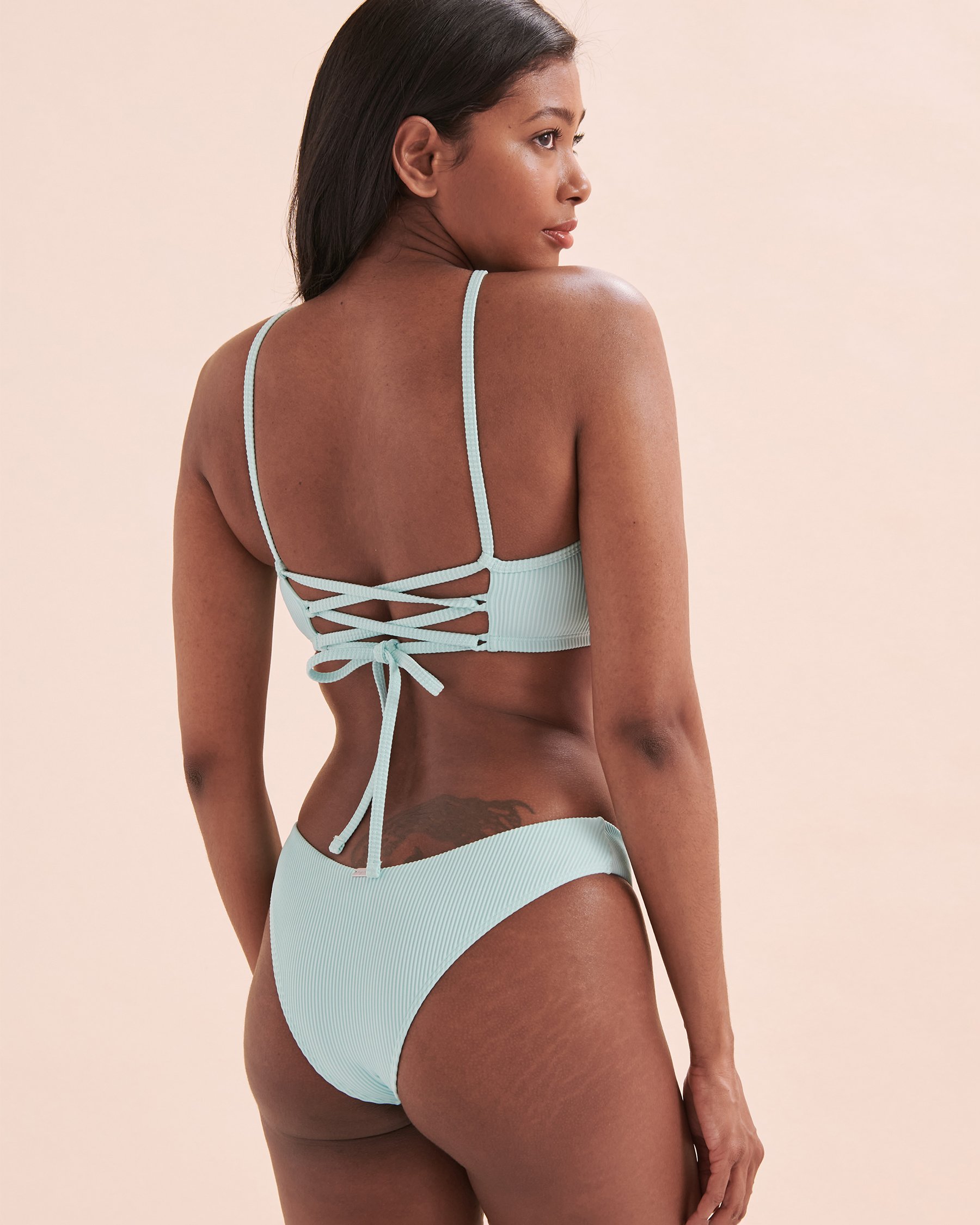 TROPIK Haut de bikini encolure haute côtelé Turquoise clair 01100292 - Voir5