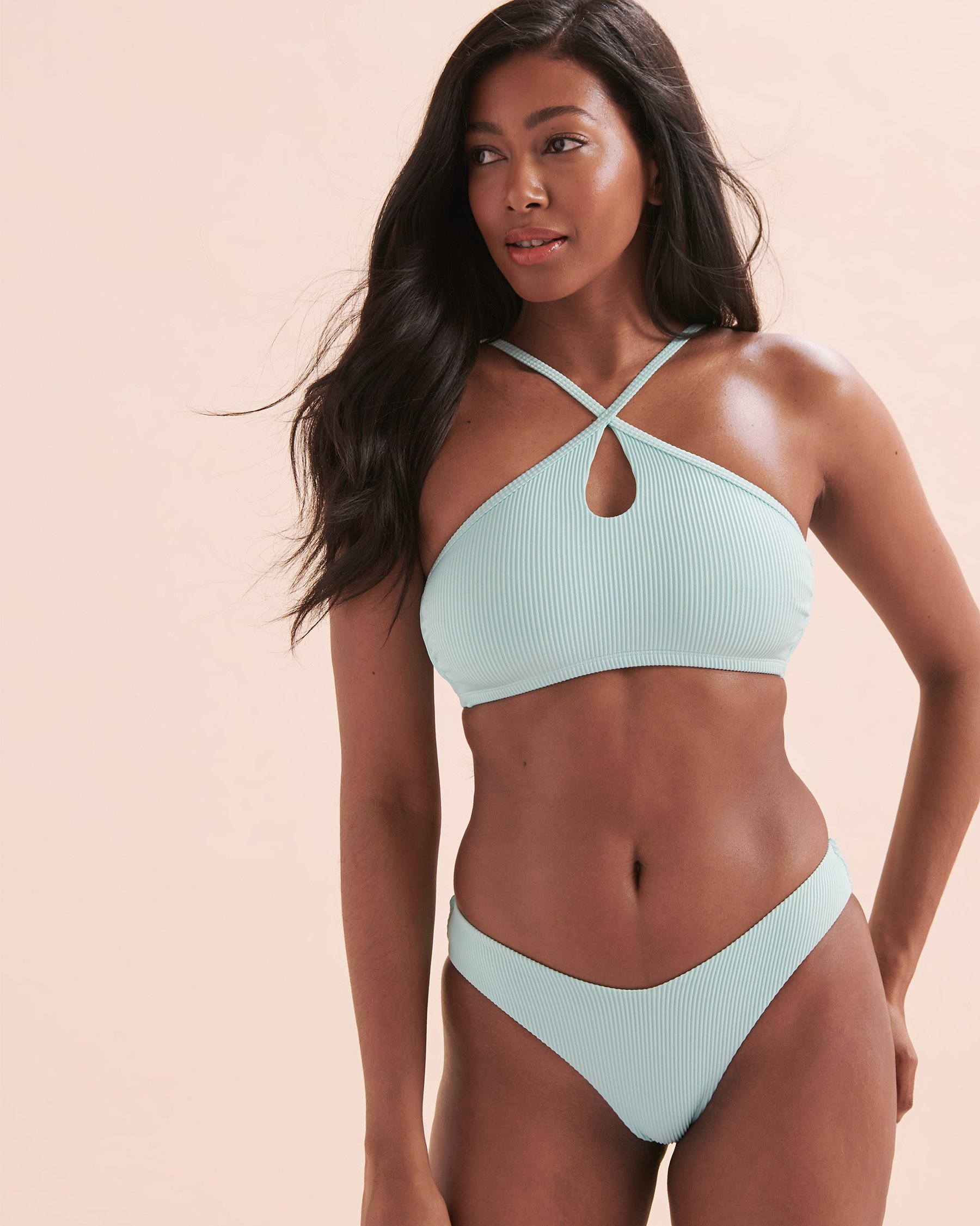 TROPIK Haut de bikini encolure haute côtelé Turquoise clair 01100292 - Voir6