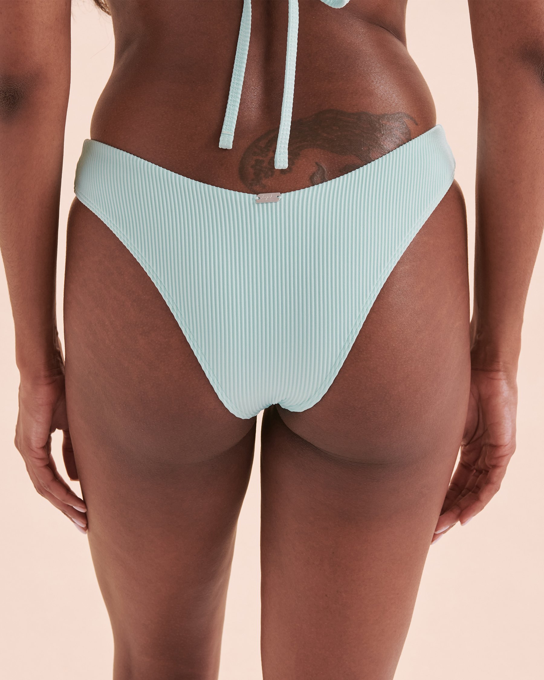 TROPIK Bas de bikini tanga coupe en V côtelé Turquoise clair 01300323 - View4