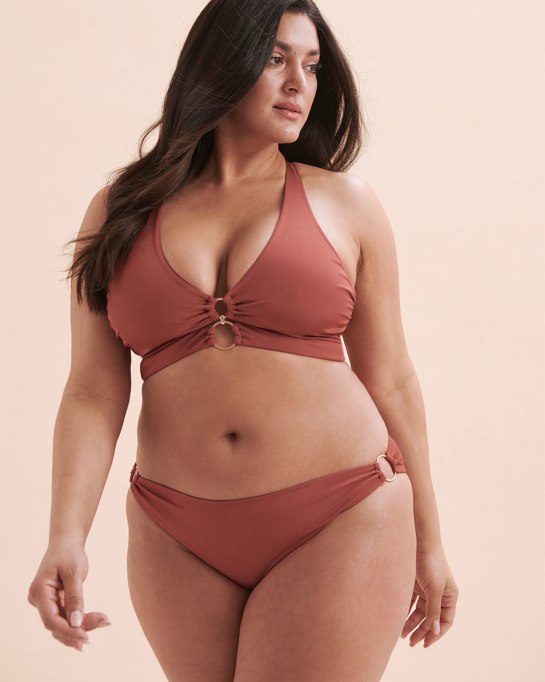 SANTEMARE Casablanca Ribbed Long Triangle Bikini Top Brown 01100283 - View11