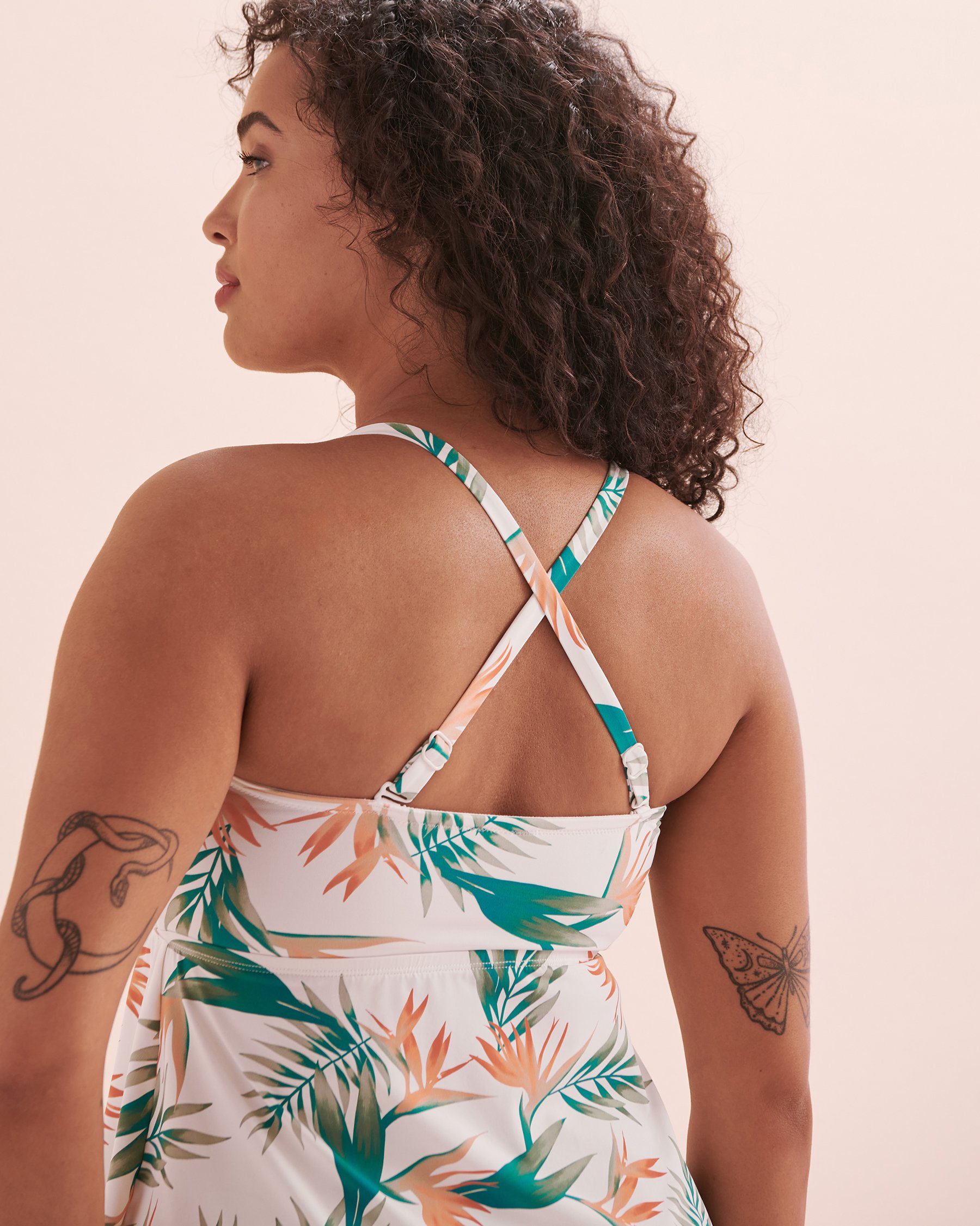 TURQUOISE COUTURE Tropical Paradise D Cup Pointed Hem Bandeau Tankini Top Tropical Print 01200074 - View8