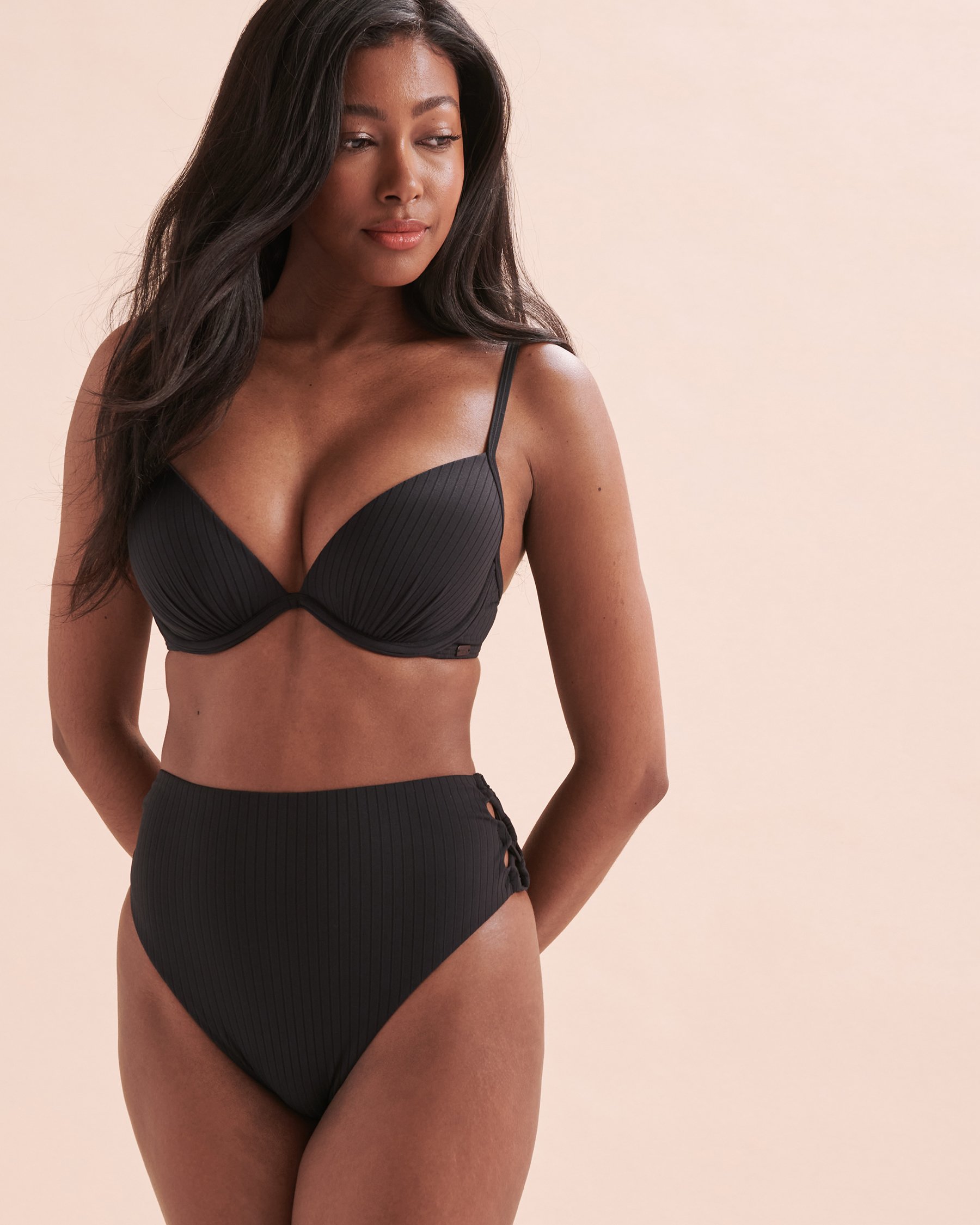 TROPIK Bas de bikini brésilien taille haute côtelé Sunset Noir 01300317 - Voir5