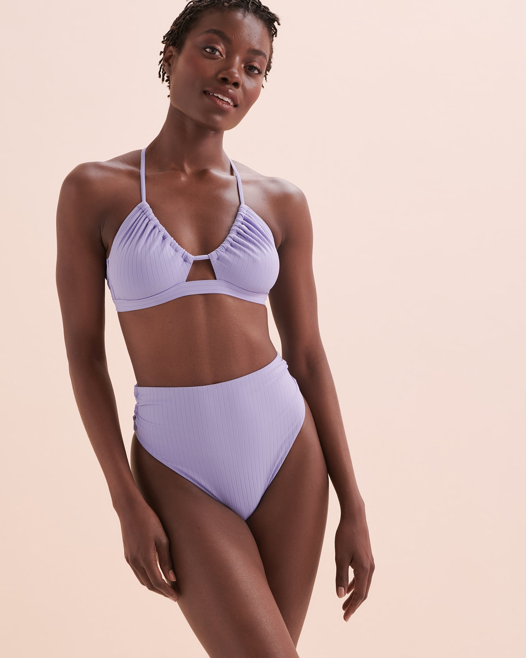 TROPIK Bas de bikini brésilien taille haute côtelé Sunset Lilas 01300317 - Voir8