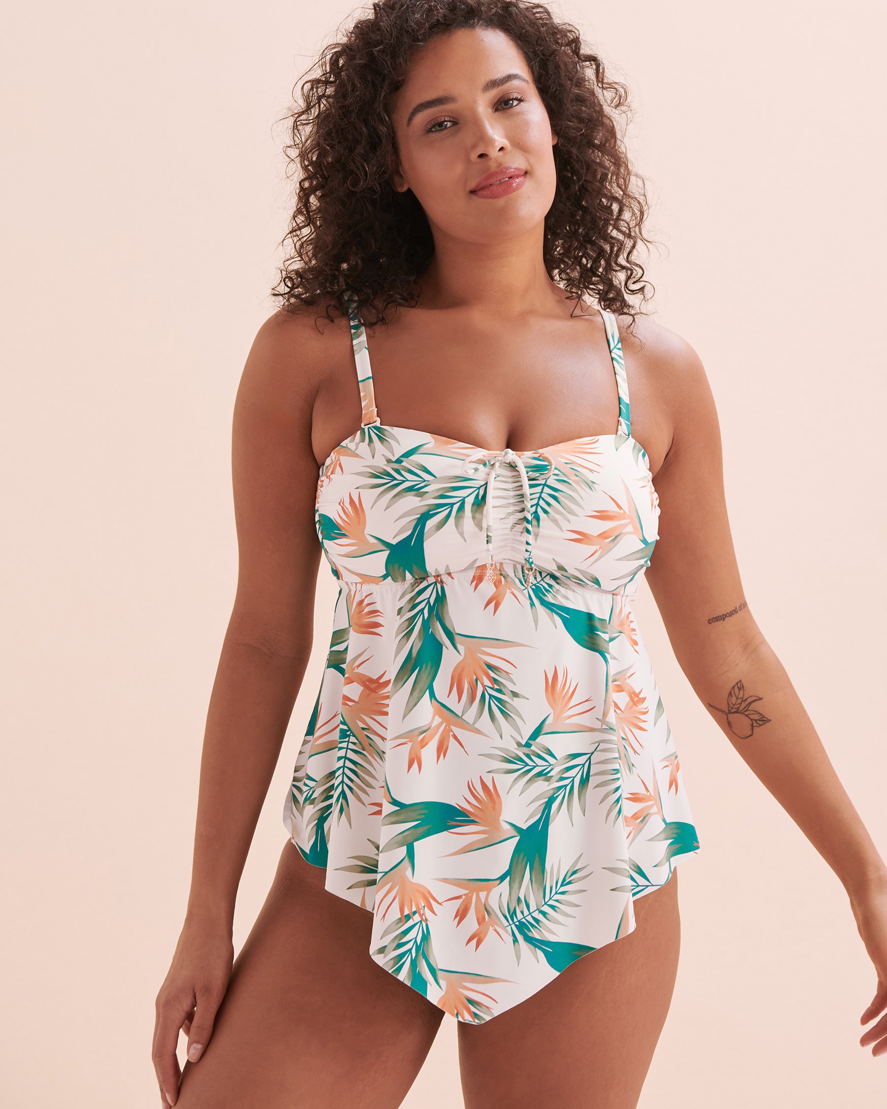 TURQUOISE COUTURE Haut tankini bandeau bonnet D ourlet en pointe Tropical Paradise Imprimé tropical 01200074 - Voir6