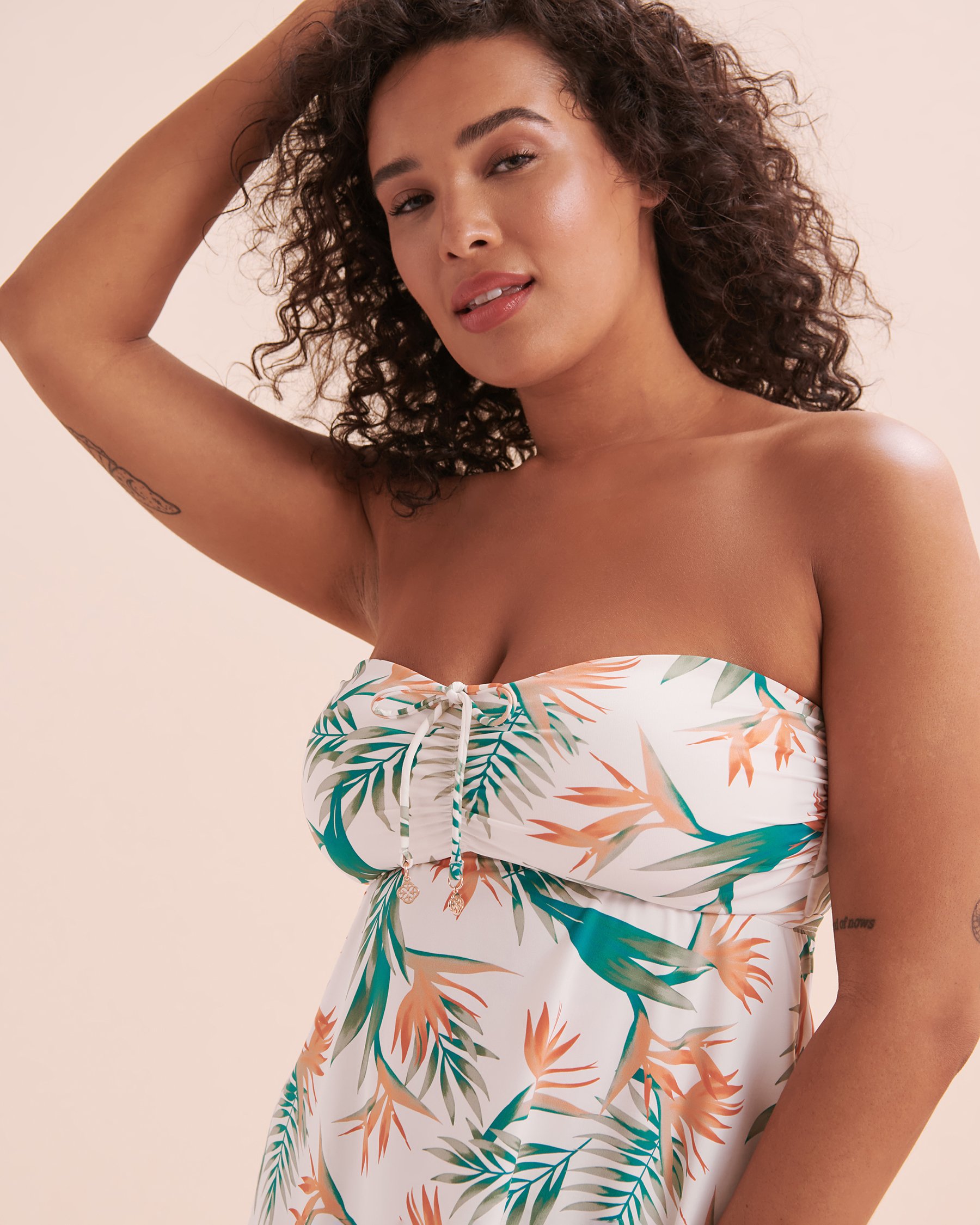 TURQUOISE COUTURE Haut tankini bandeau bonnet D ourlet en pointe Tropical Paradise Imprimé tropical 01200074 - Voir11