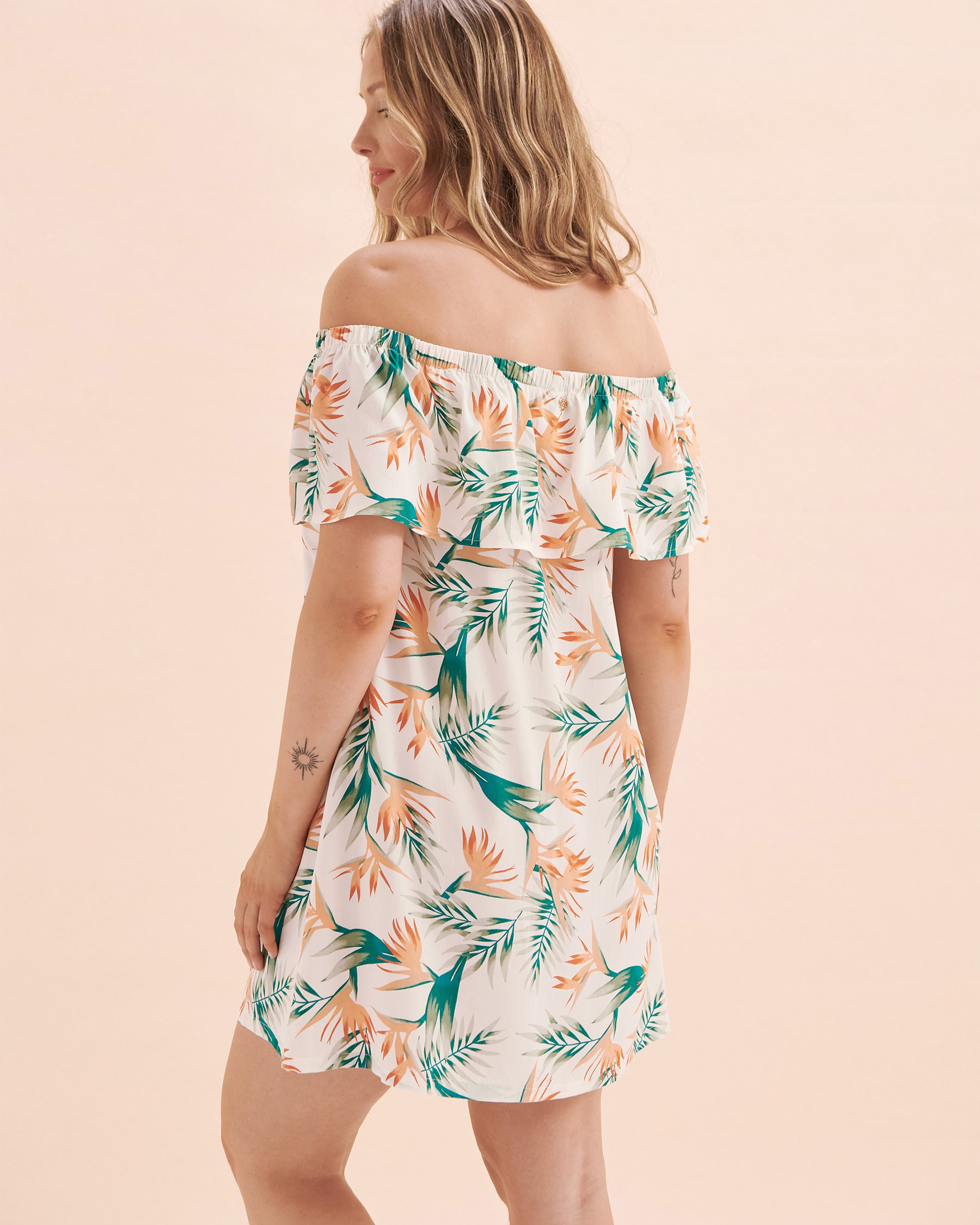TURQUOISE COUTURE Tropical Off the Shoulder Short Dress Tropical Print 02300120 - View2