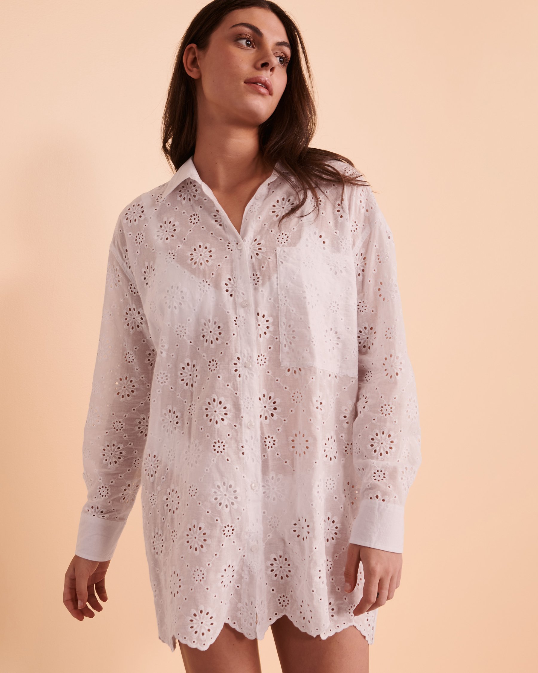 SANTEMARE Eyelet Detail Oversized Shirt White 02300049 - View3
