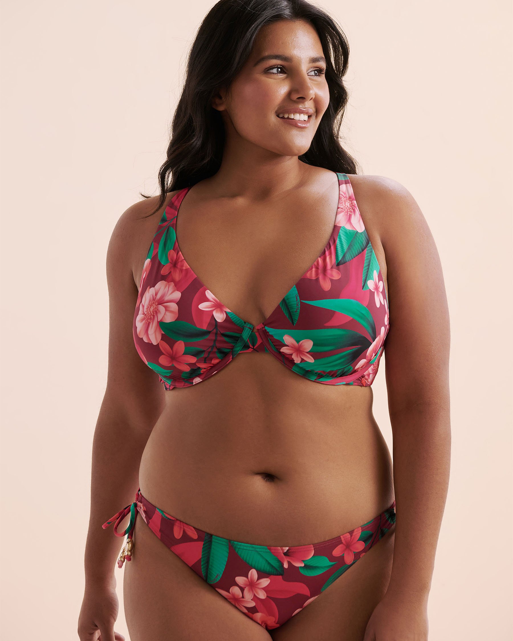 COSTA DEL REY Plunge Bikini Top Pink Floral Exotic Mist 01100412 - View11