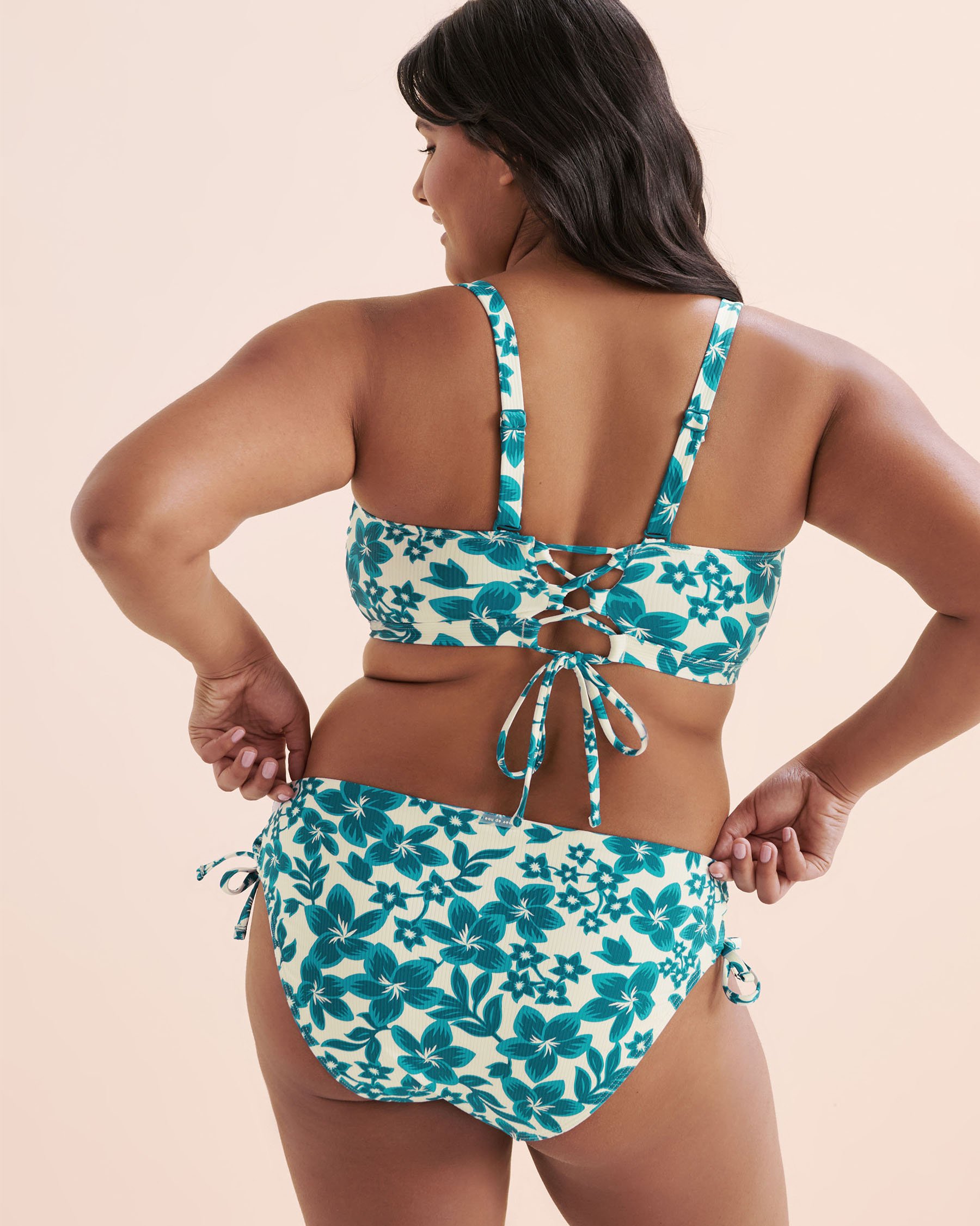 EAU DE SEA Ribbed Bandeau Bikini Top Floral Blue 01100415 - View4