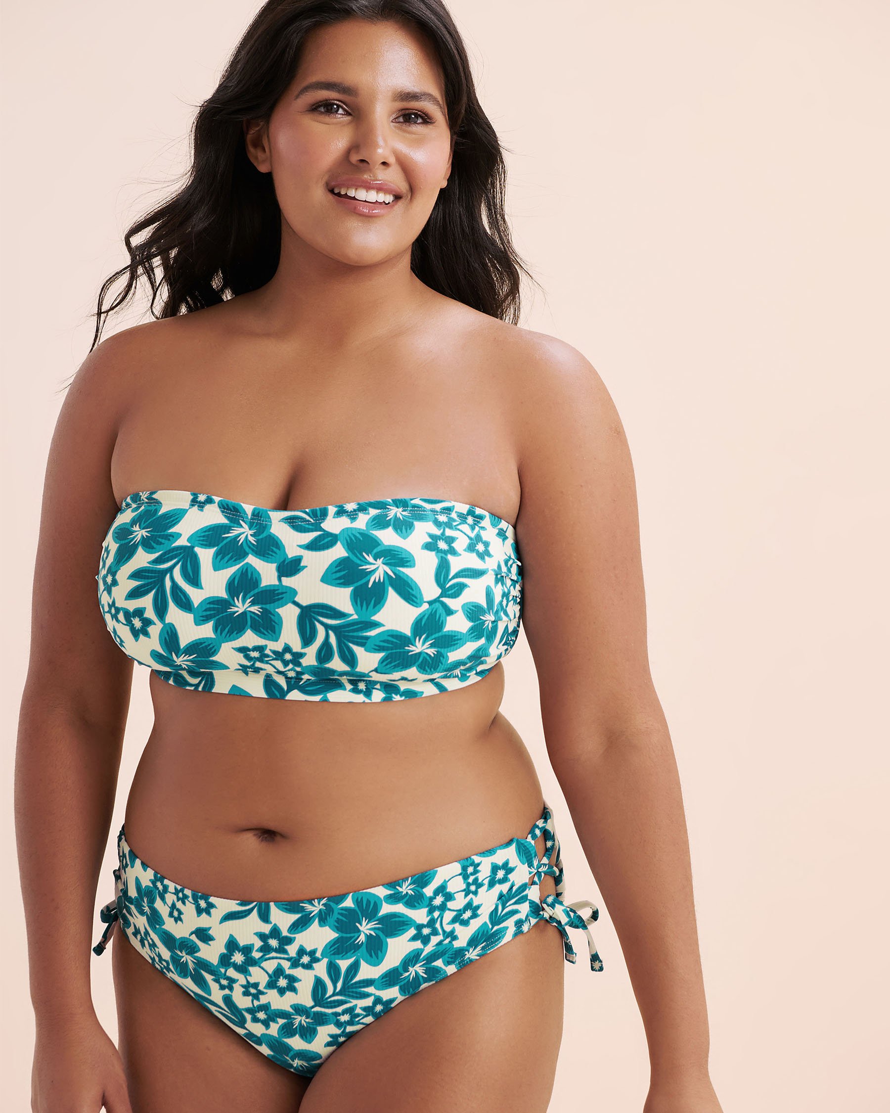 EAU DE SEA Bas de bikini taille mi-haute côtelé Bleu Floral 01300452 - View7