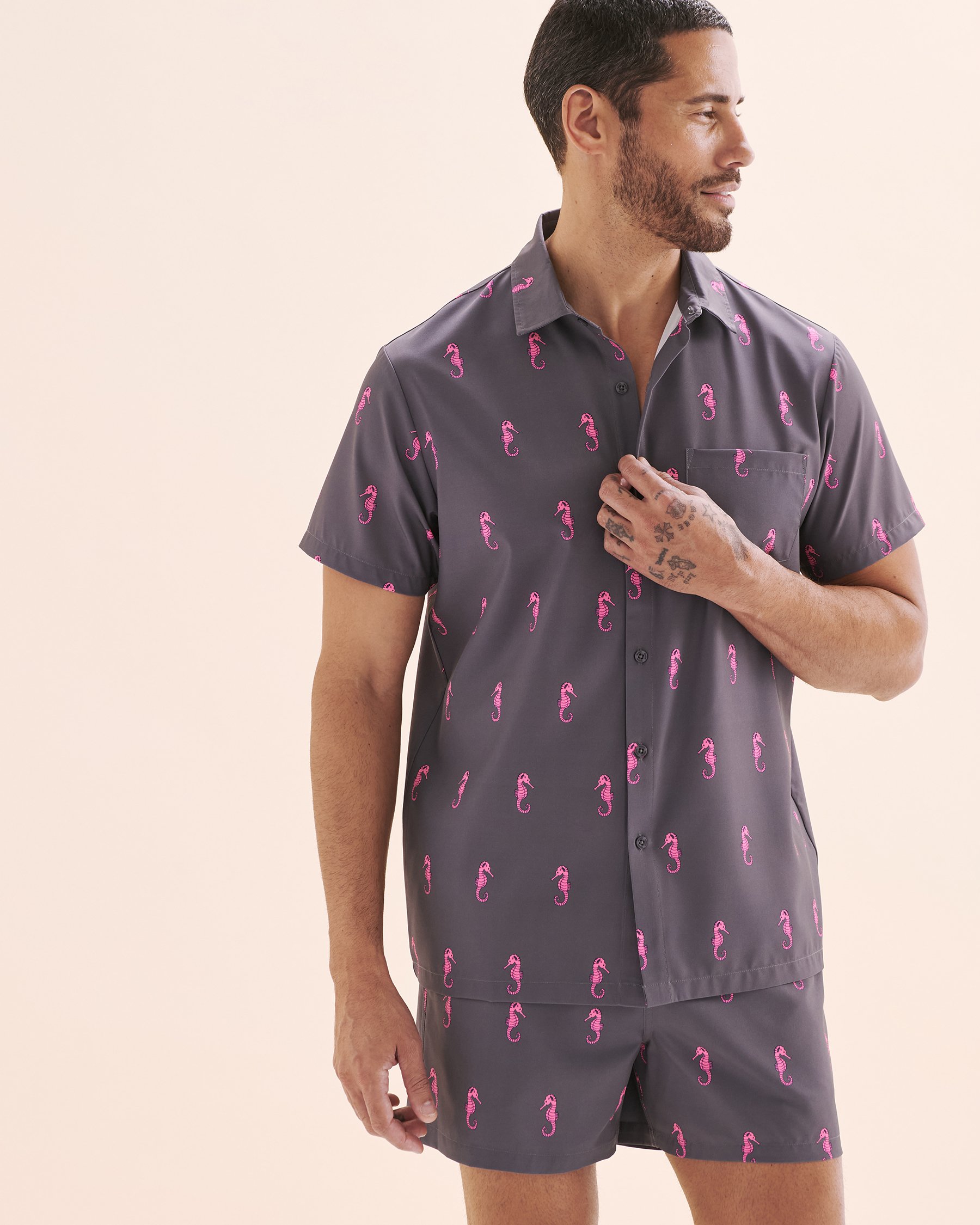 HAMABE Chemise à manches courtes Hippocampe rose 04100034 - Voir2