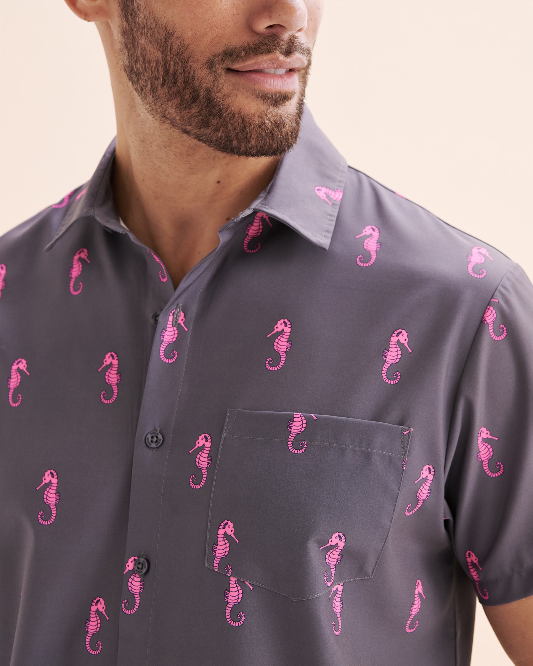 HAMABE Chemise à manches courtes Hippocampe rose 04100034 - Voir4