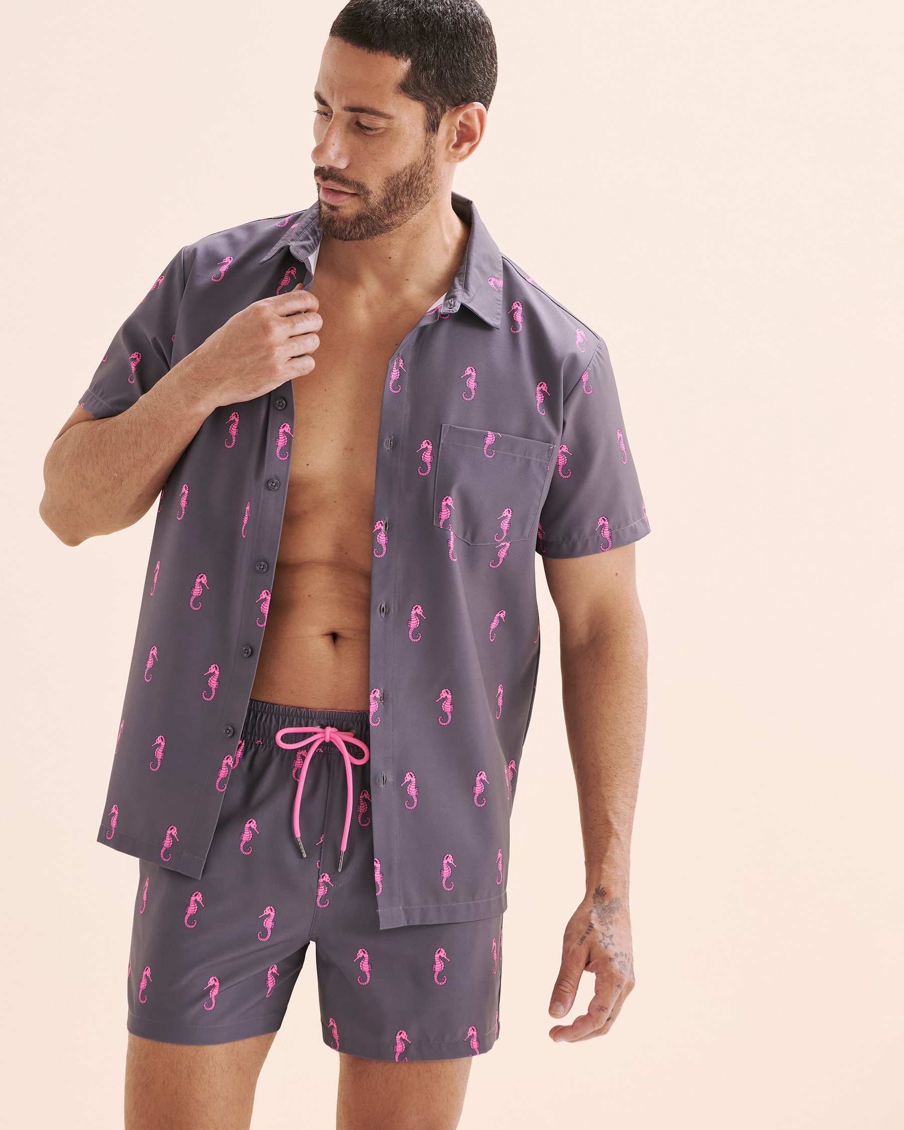 HAMABE Chemise à manches courtes Hippocampe rose 04100034 - Voir5