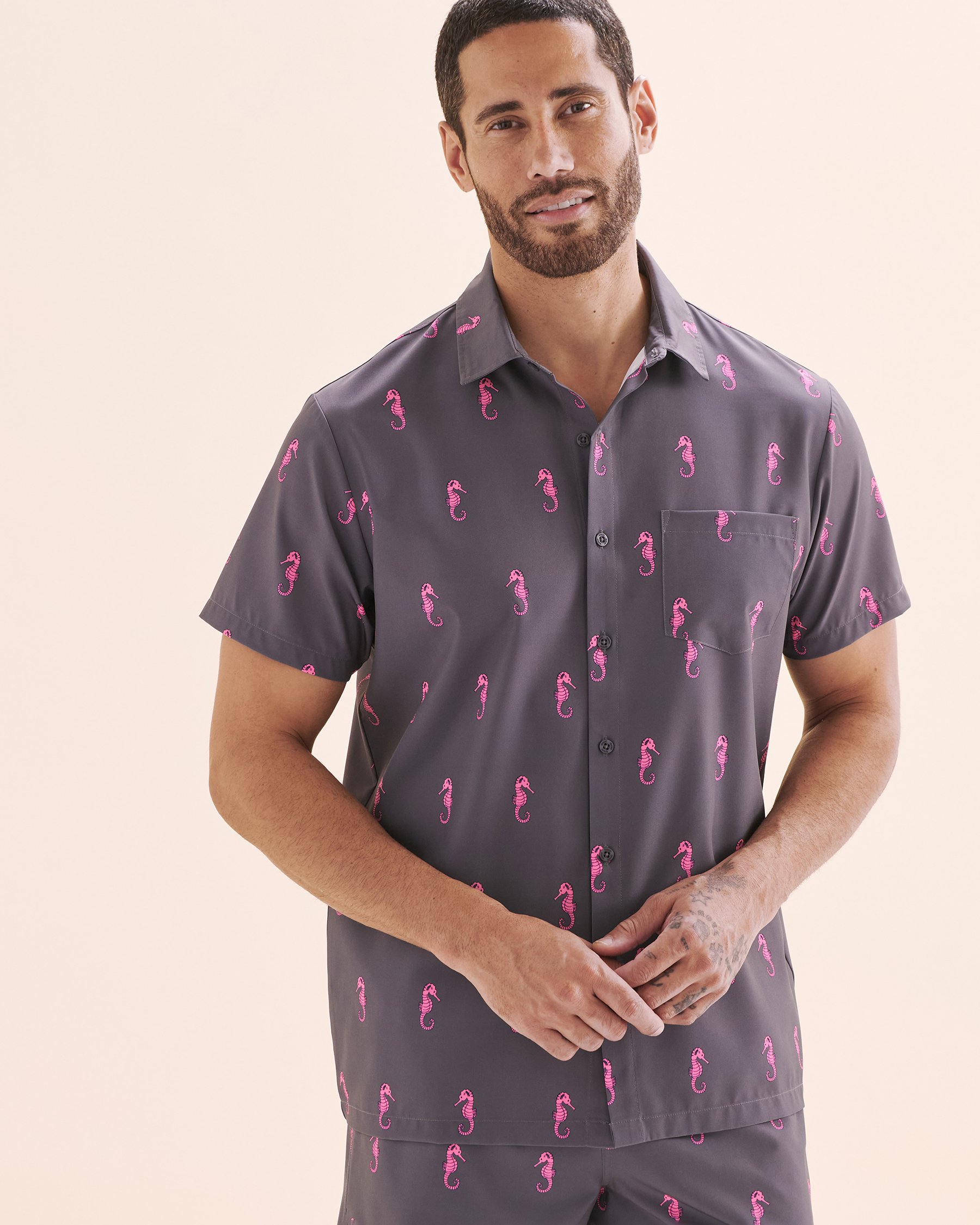 HAMABE Chemise à manches courtes Hippocampe rose 04100034 - Voir6