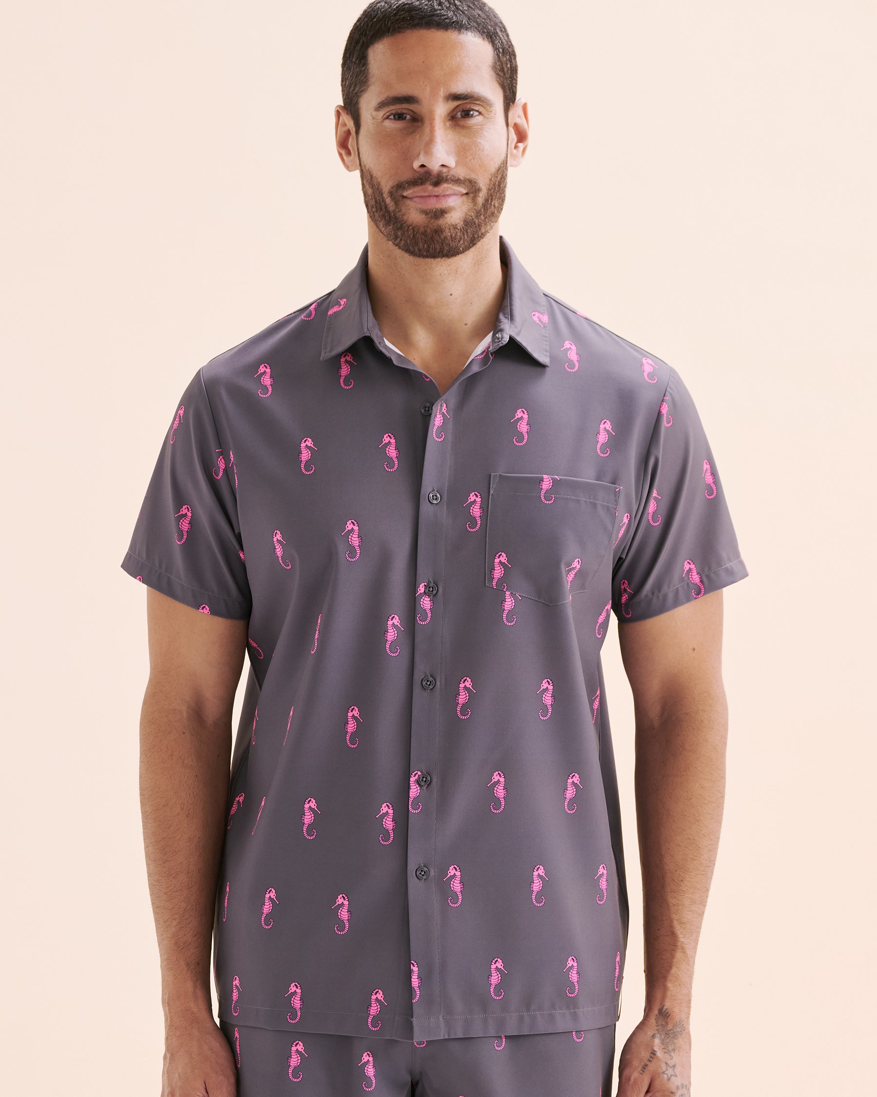 HAMABE Chemise à manches courtes Hippocampe rose 04100034 - Voir7