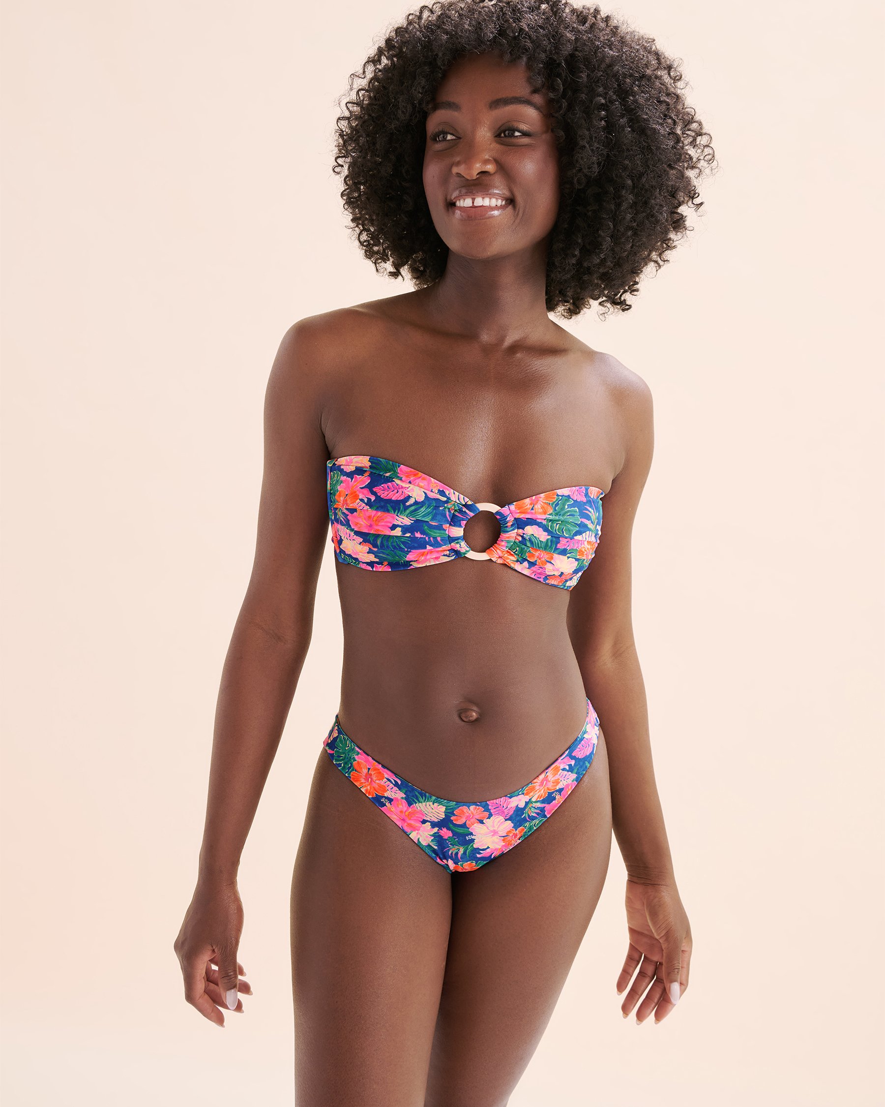 KULANI KINIS Bas de bikini taille basse couvrant Electric Palms Fleurs bleues BOT229ELPA - View7