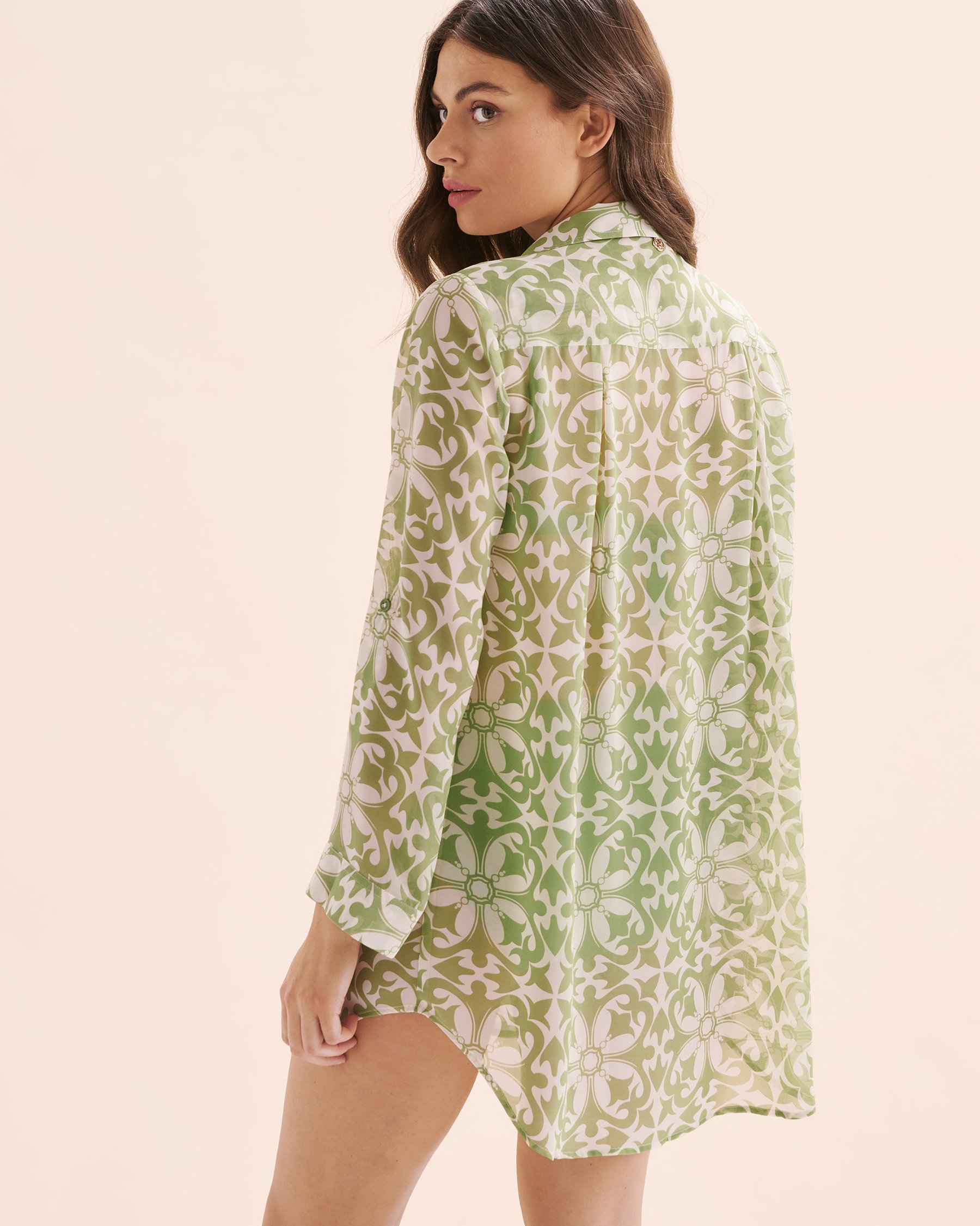 TURQUOISE COUTURE Long Sleeve Chiffon Shirt Jade Green Mosaic 02100037 - View7