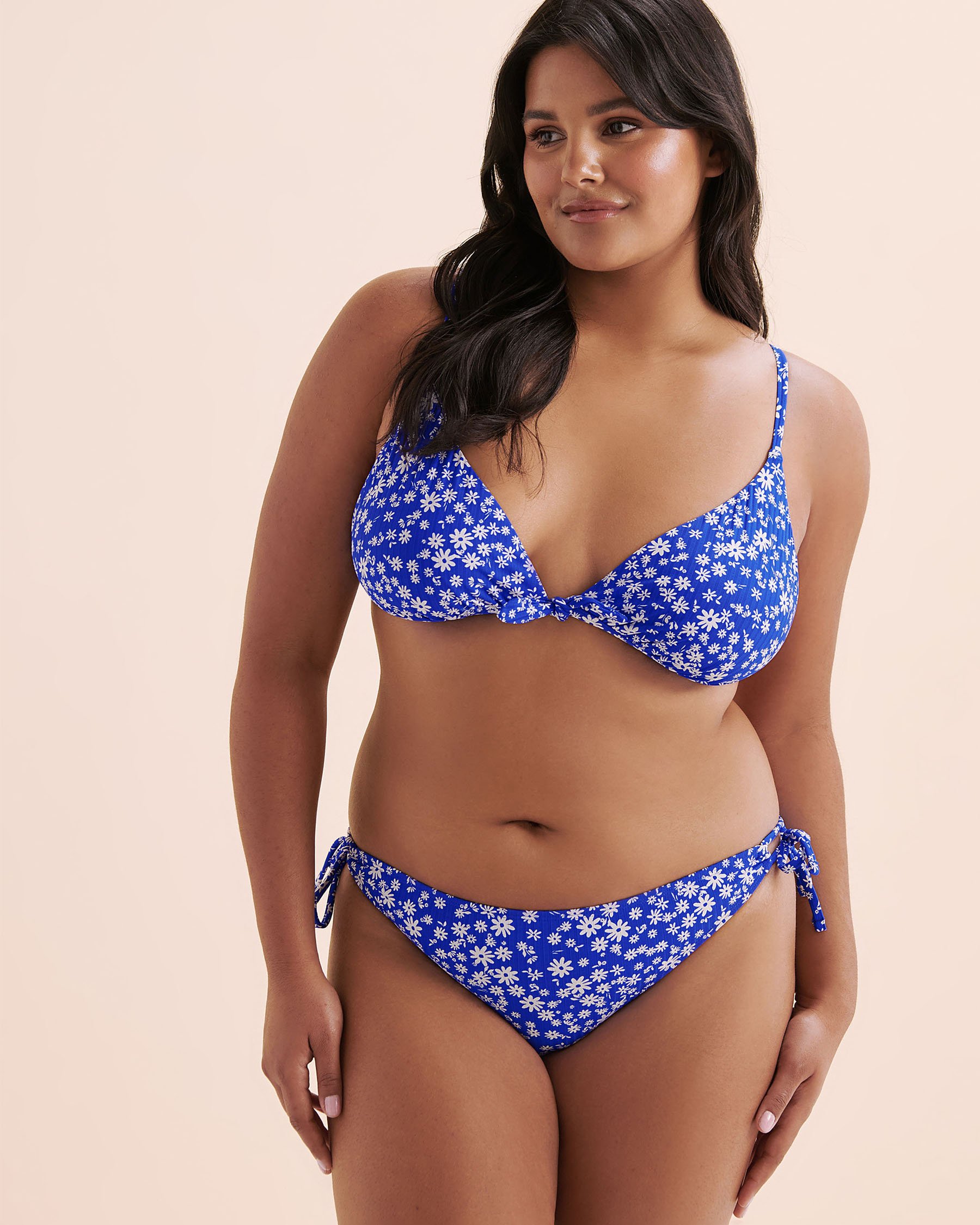 MY BIKINI STORY Ditsy Summer Ribbed Triangle Bikini Top Blue 01100418 - View5