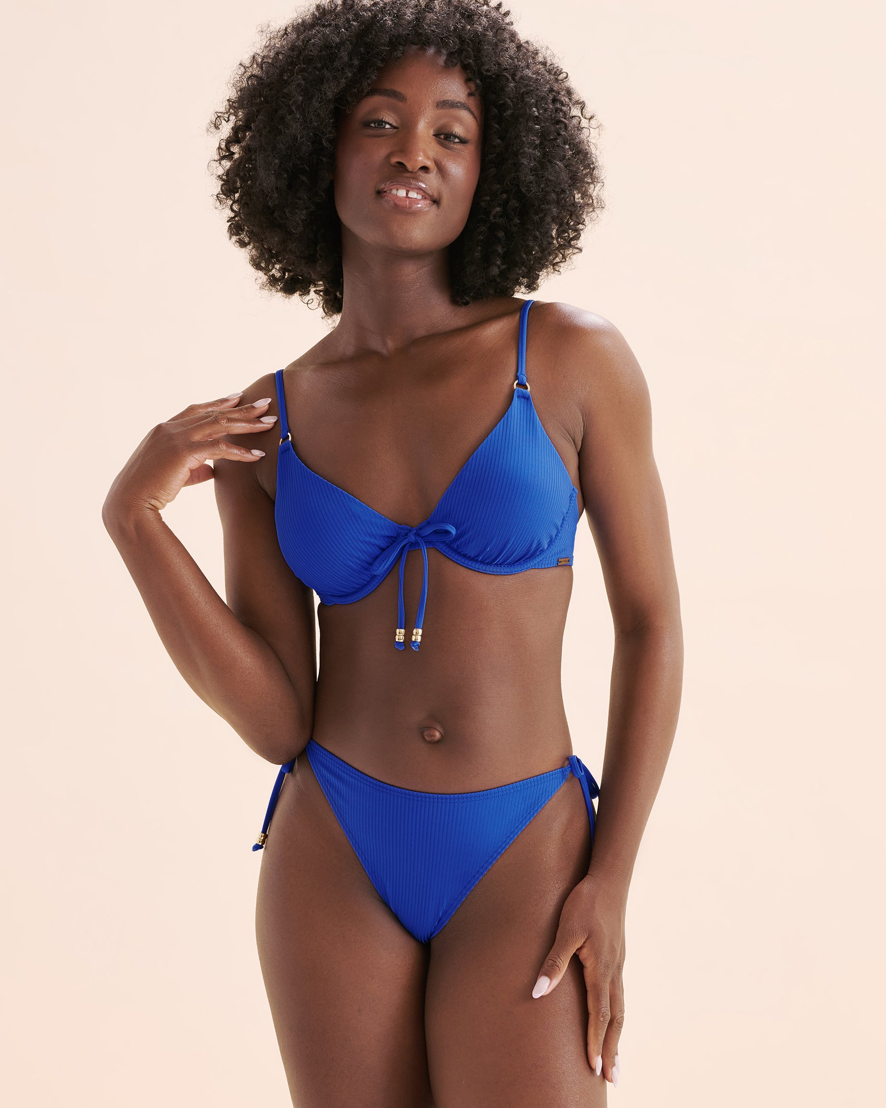 MY BIKINI STORY Malibu Shiny Plunge Bikini Top Royal Sea Blue 01100426 - View1