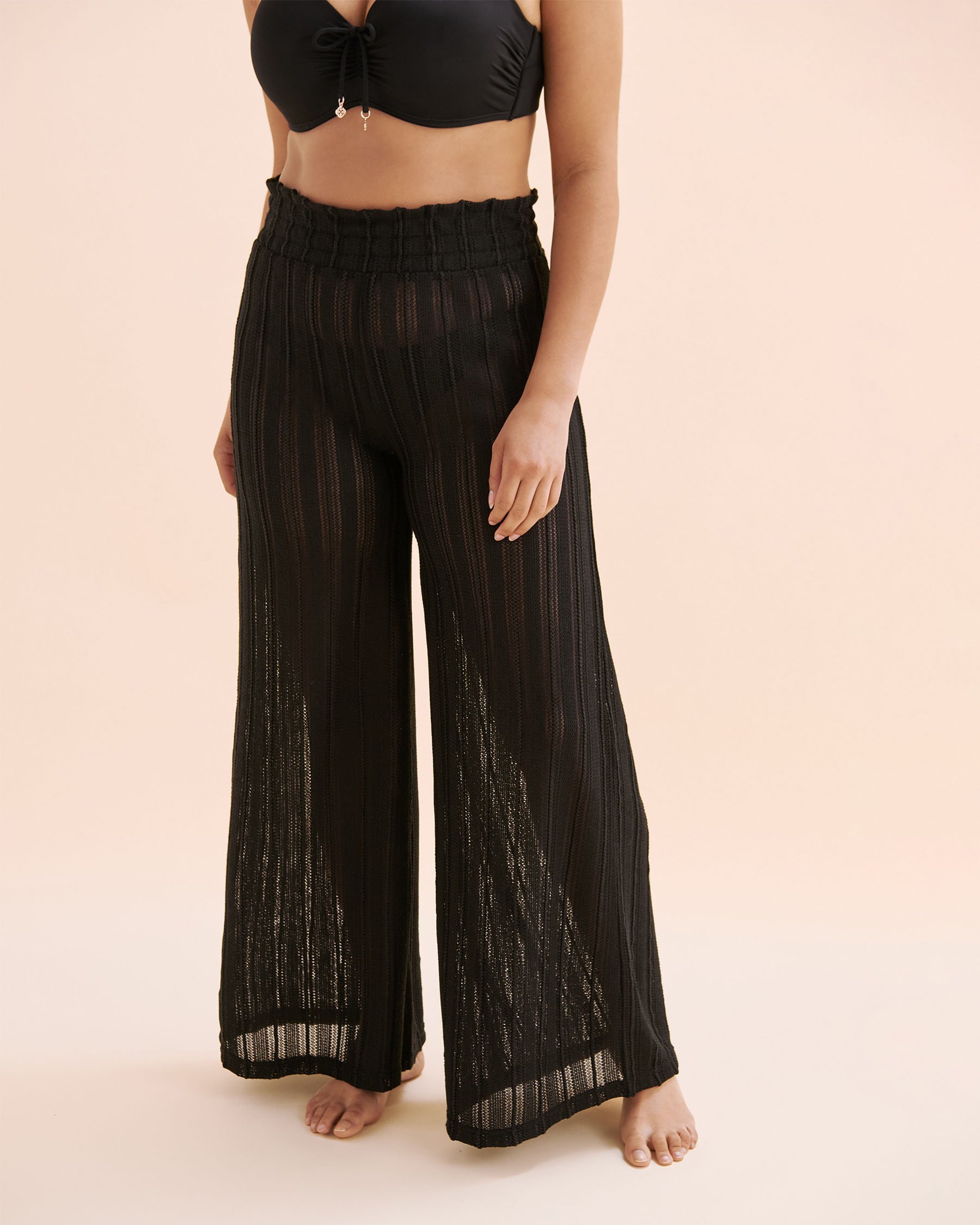 OFF THE BEACH Pantalon jambe large en crochet Noir 02200091 - View1