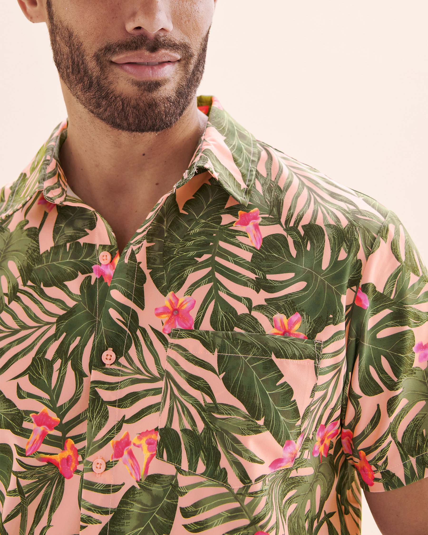 HAMABE Chemise à manches courtes Rose tropical 04100034 - Voir4