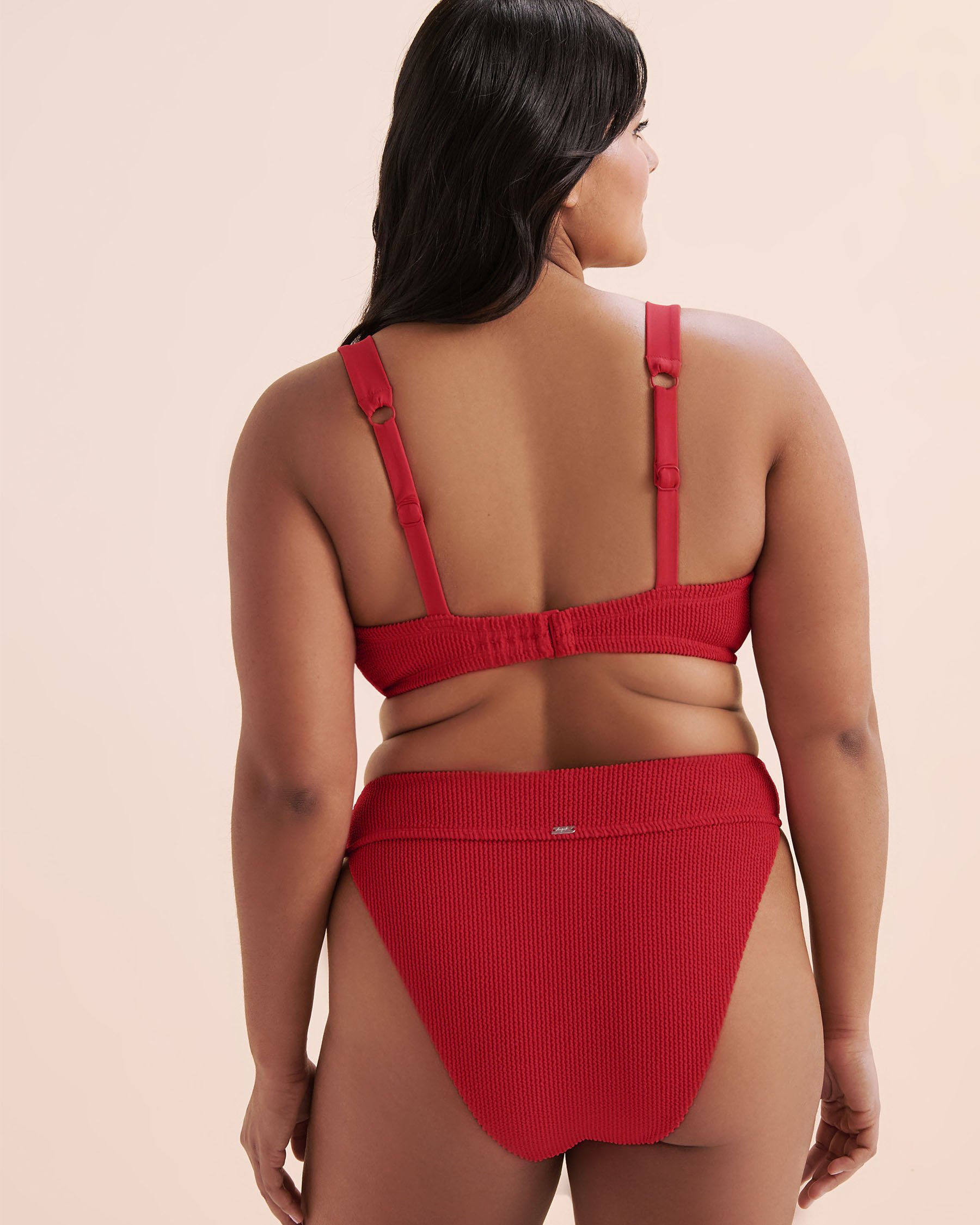 TROPIK Haut de bikini plongeant bonnet D texturé à smocks Rouge 01200106 - Voir5