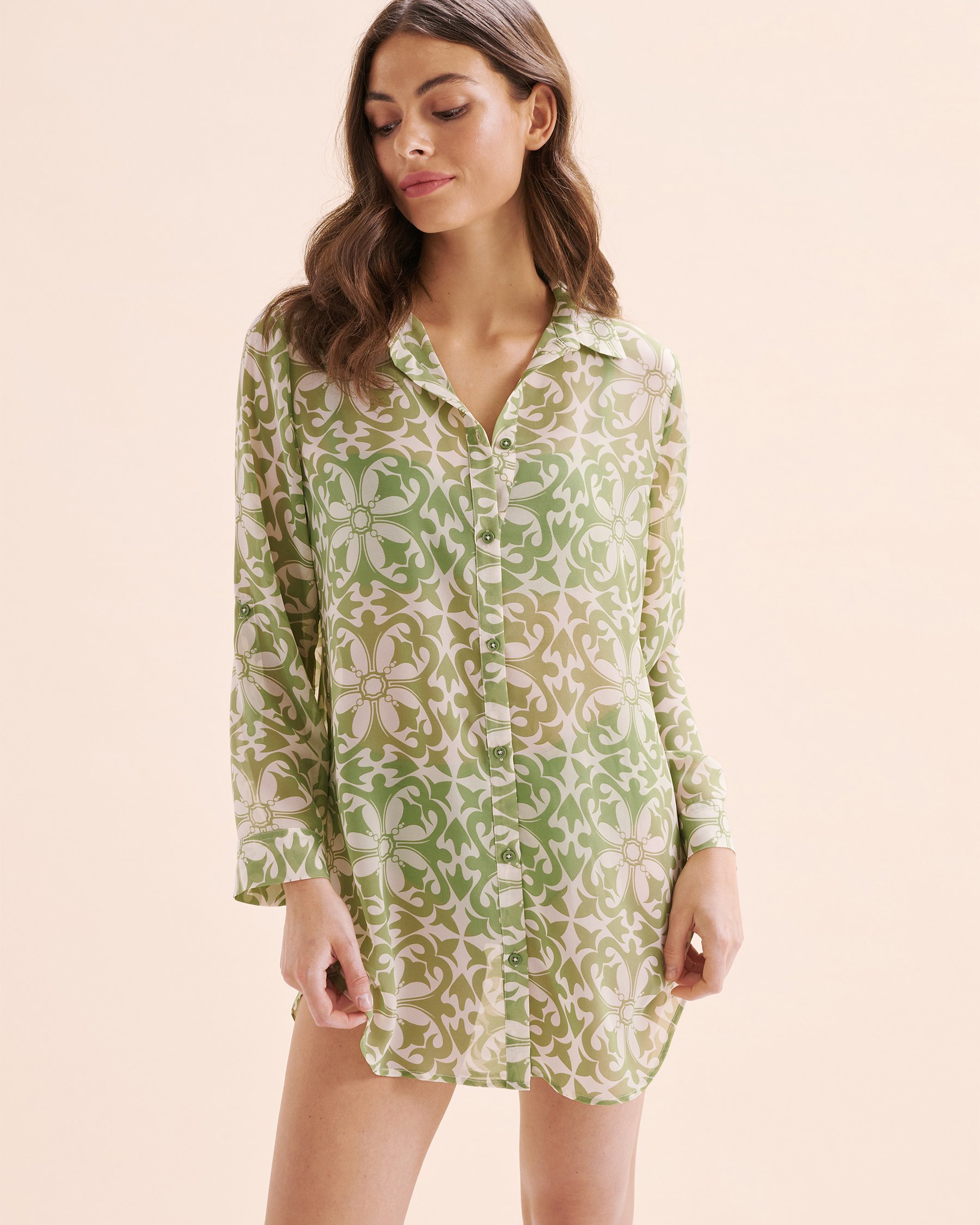 TURQUOISE COUTURE Chemise en mousseline à manches longues Mosaïque Vert Jade 02100037 - View6