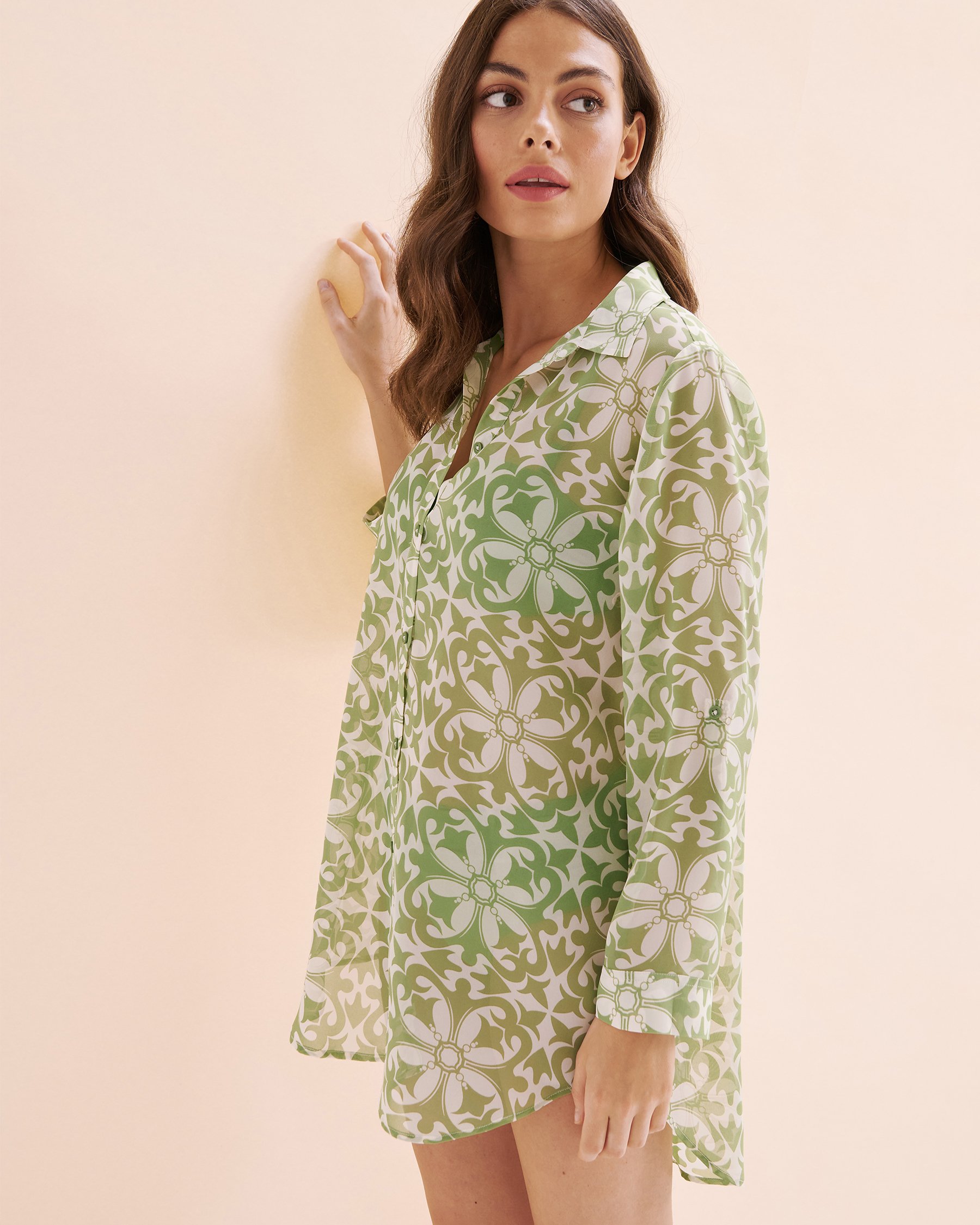 TURQUOISE COUTURE Chemise en mousseline à manches longues Mosaïque Vert Jade 02100037 - View9