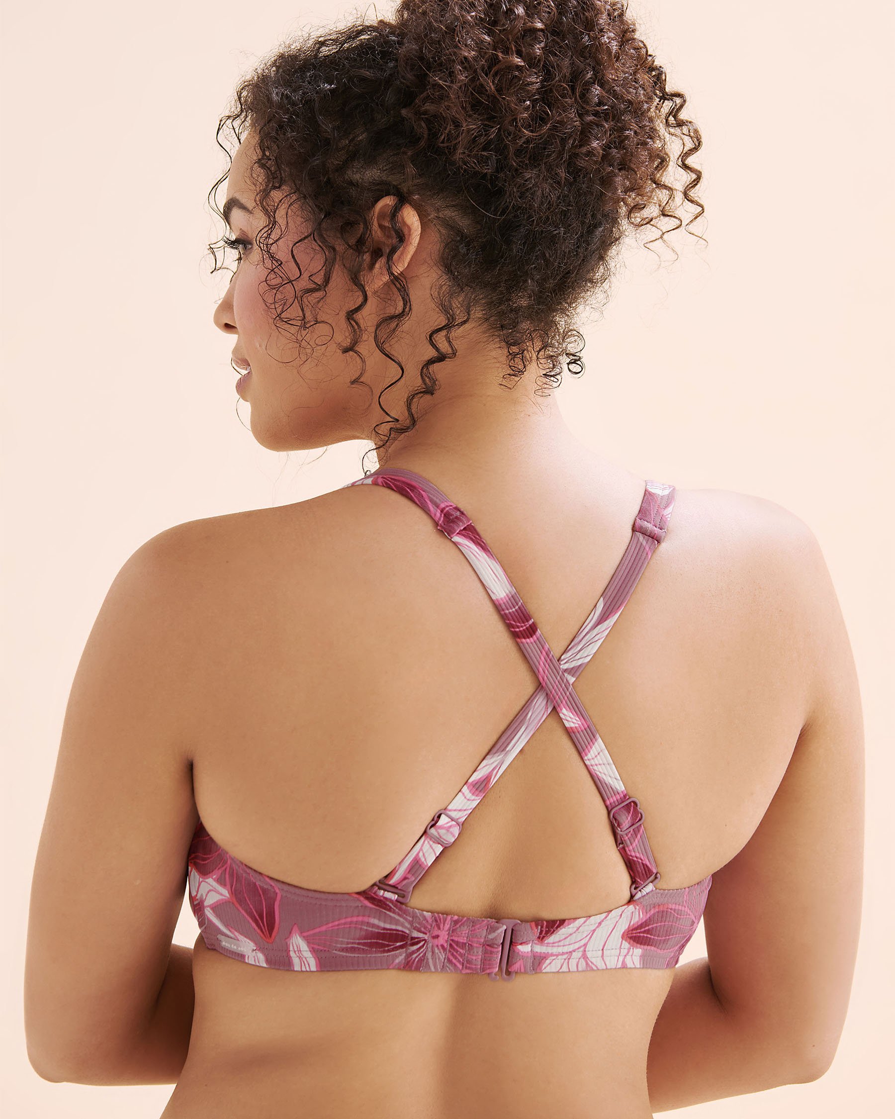 EAU DE SEA Haut de bikini bralette côtelé bonnet D Violet prune floral 01200109 - View3