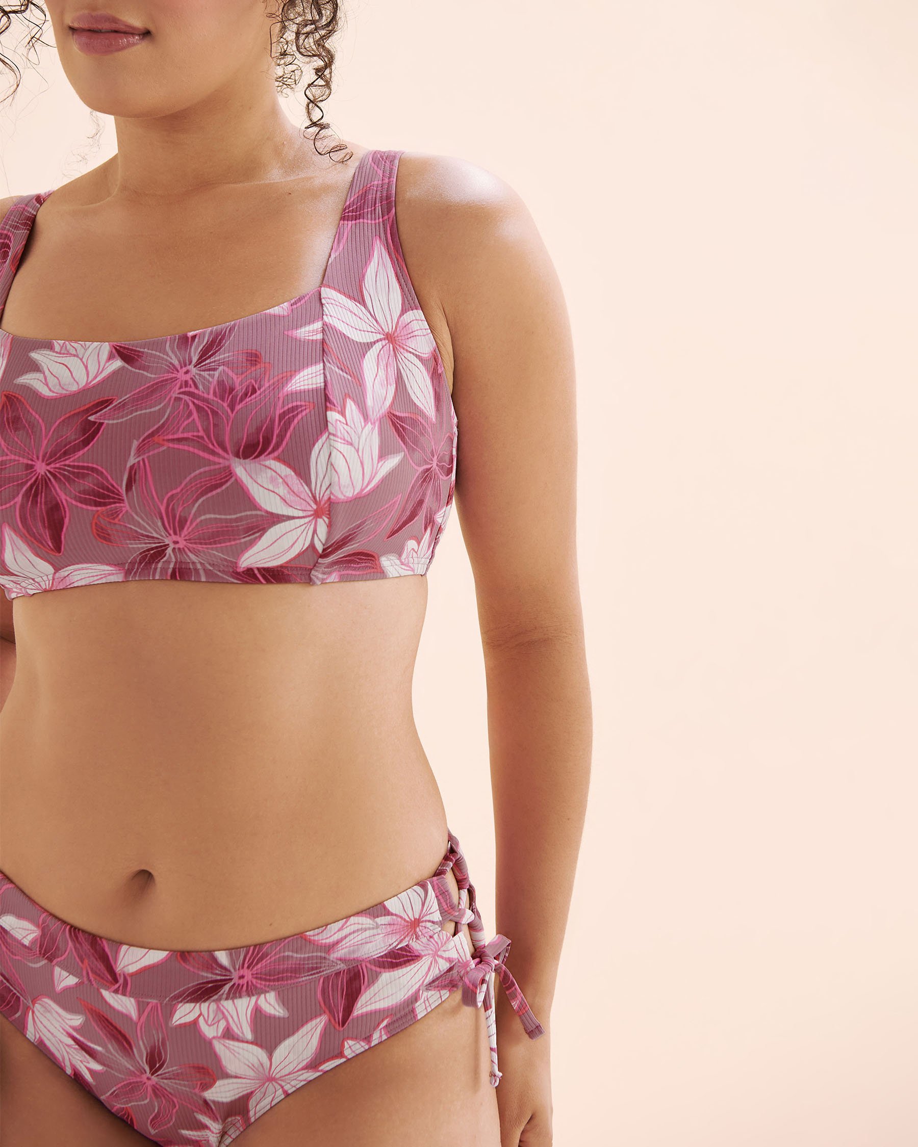 EAU DE SEA Haut de bikini bralette côtelé bonnet D Violet prune floral 01200109 - View4