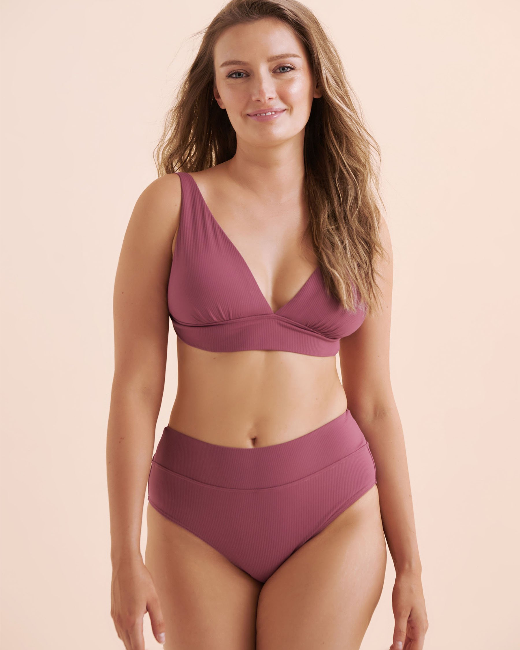 EAU DE SEA Bas de bikini taille haute côtelé Violet prune 01300461 - Voir4