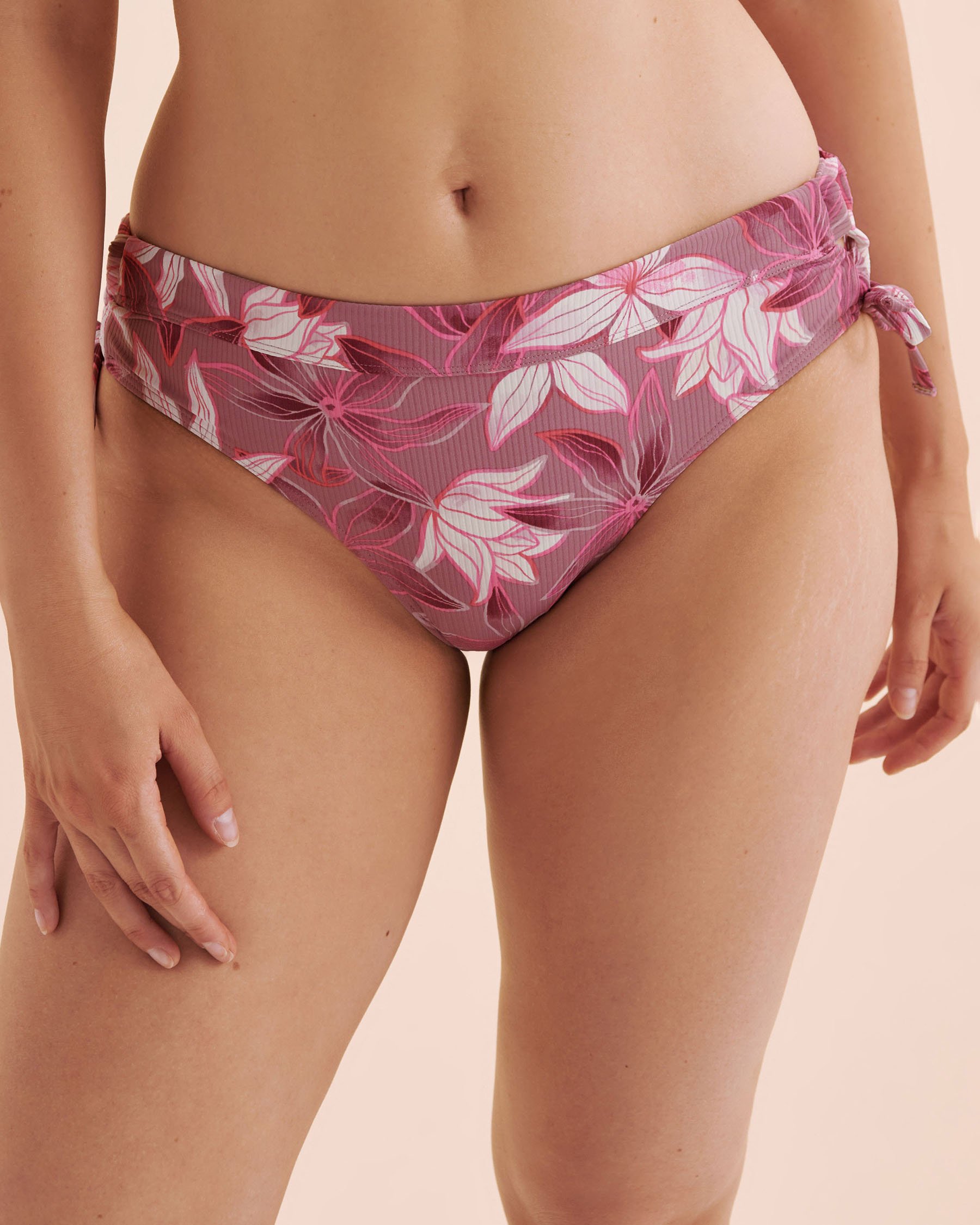 EAU DE SEA Bas de bikini taille mi-haute côtelé Violet prune floral 01300463 - View4