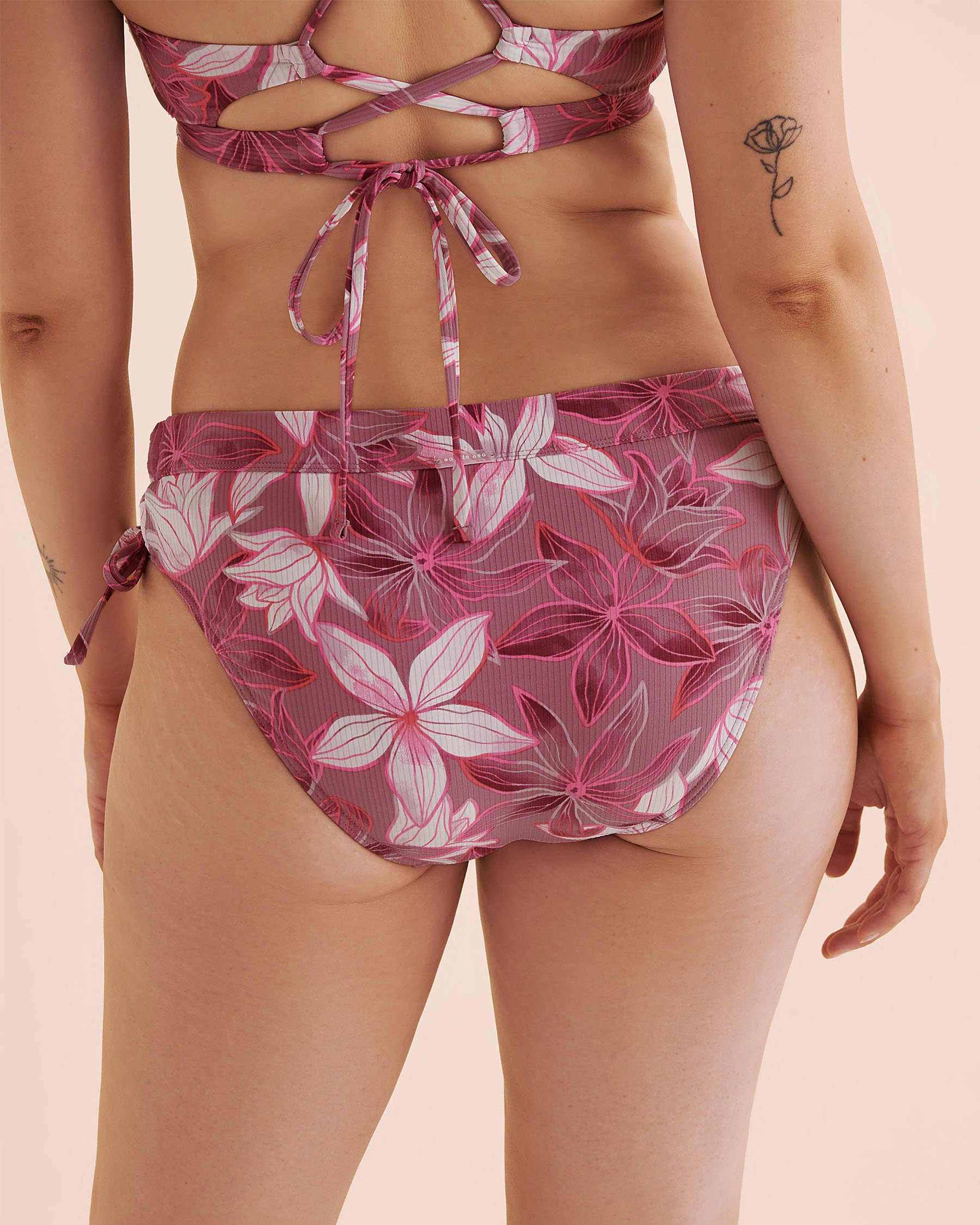EAU DE SEA Bas de bikini taille mi-haute côtelé Violet prune floral 01300463 - View5
