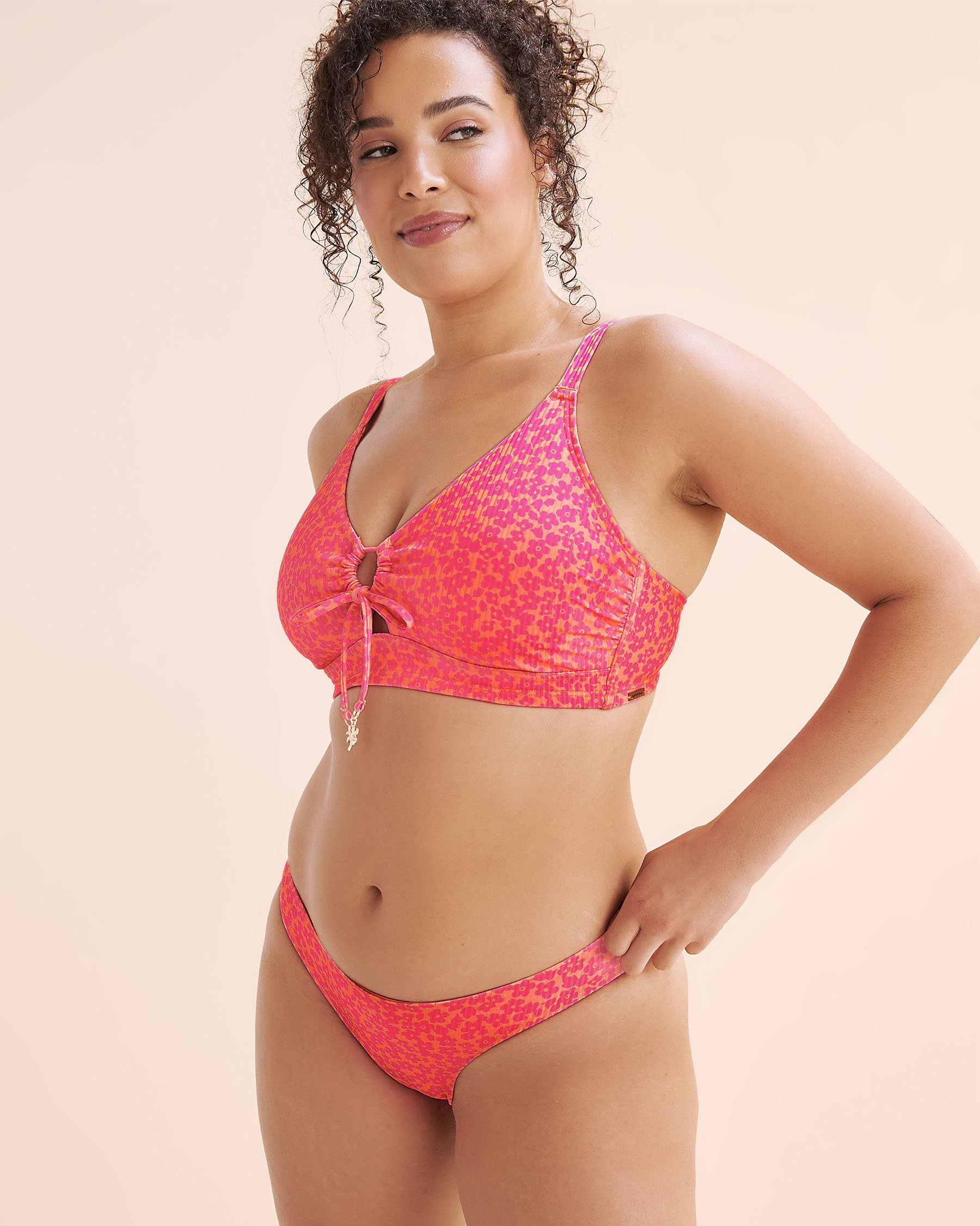 MY BIKINI STORY Ribbed D Cup Bralette Bikini Top Vivid Orange 01200111 - View5