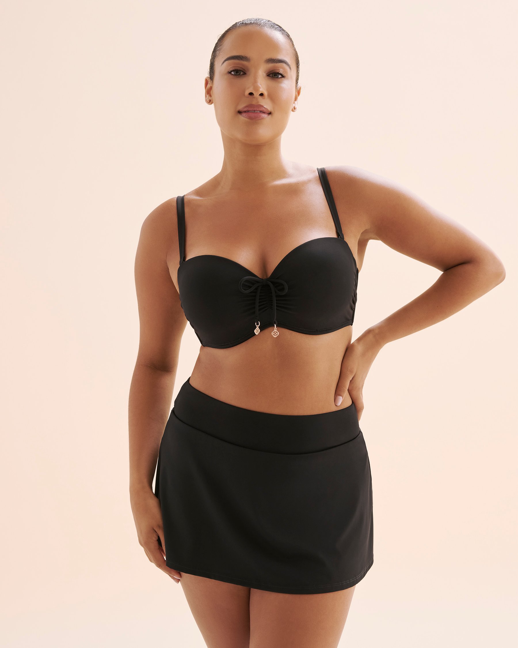 TURQUOISE COUTURE D Cup Front Tie Bandeau Bikini Top Black 01200112 TURQUOISE COUTURE D Cup Front Tie Bandeau Bikini Top Black 01200112 - View1