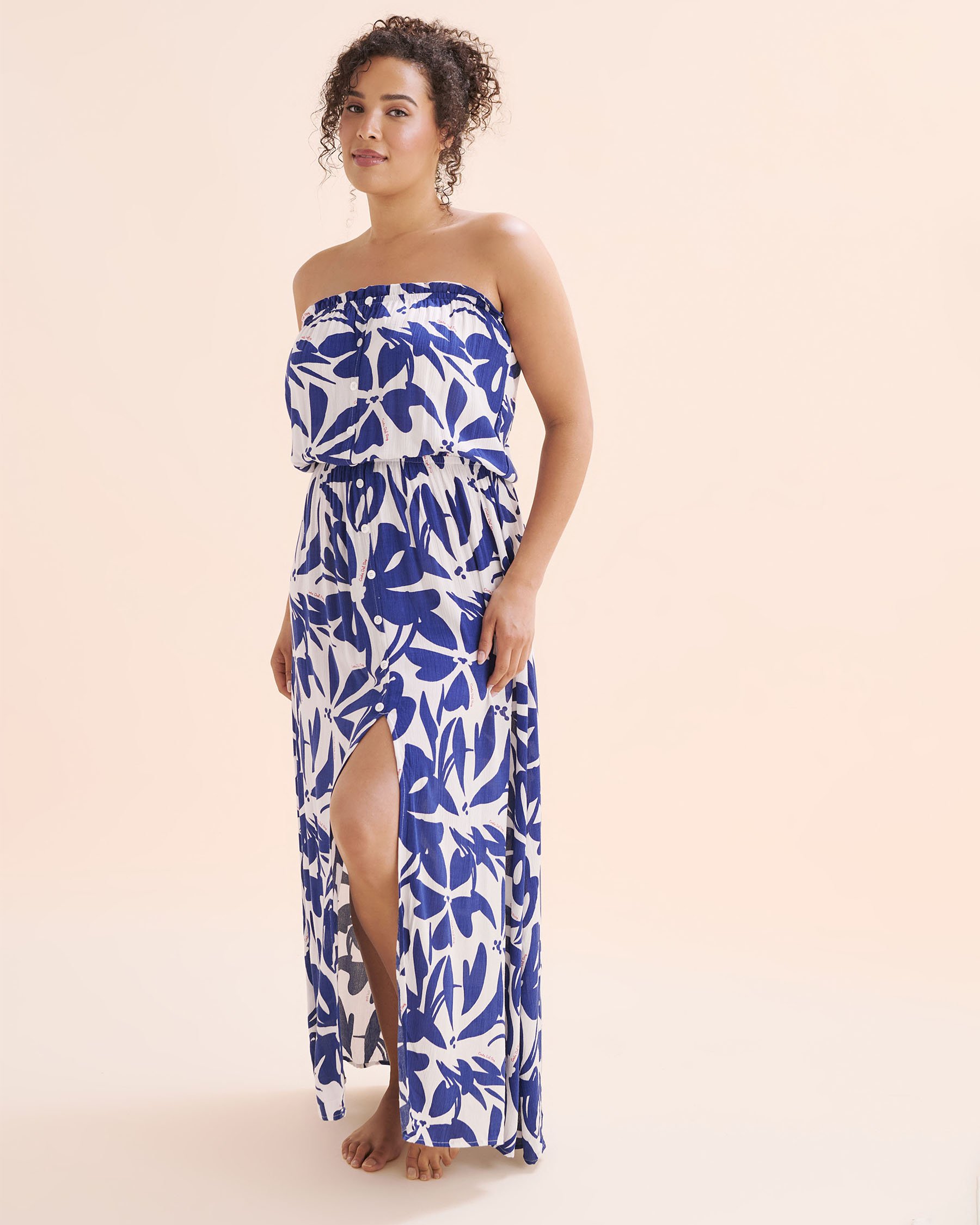 COSTA DEL REY Robe bandeau midi en gaze Fleurs bleus 02300174 - Voir5