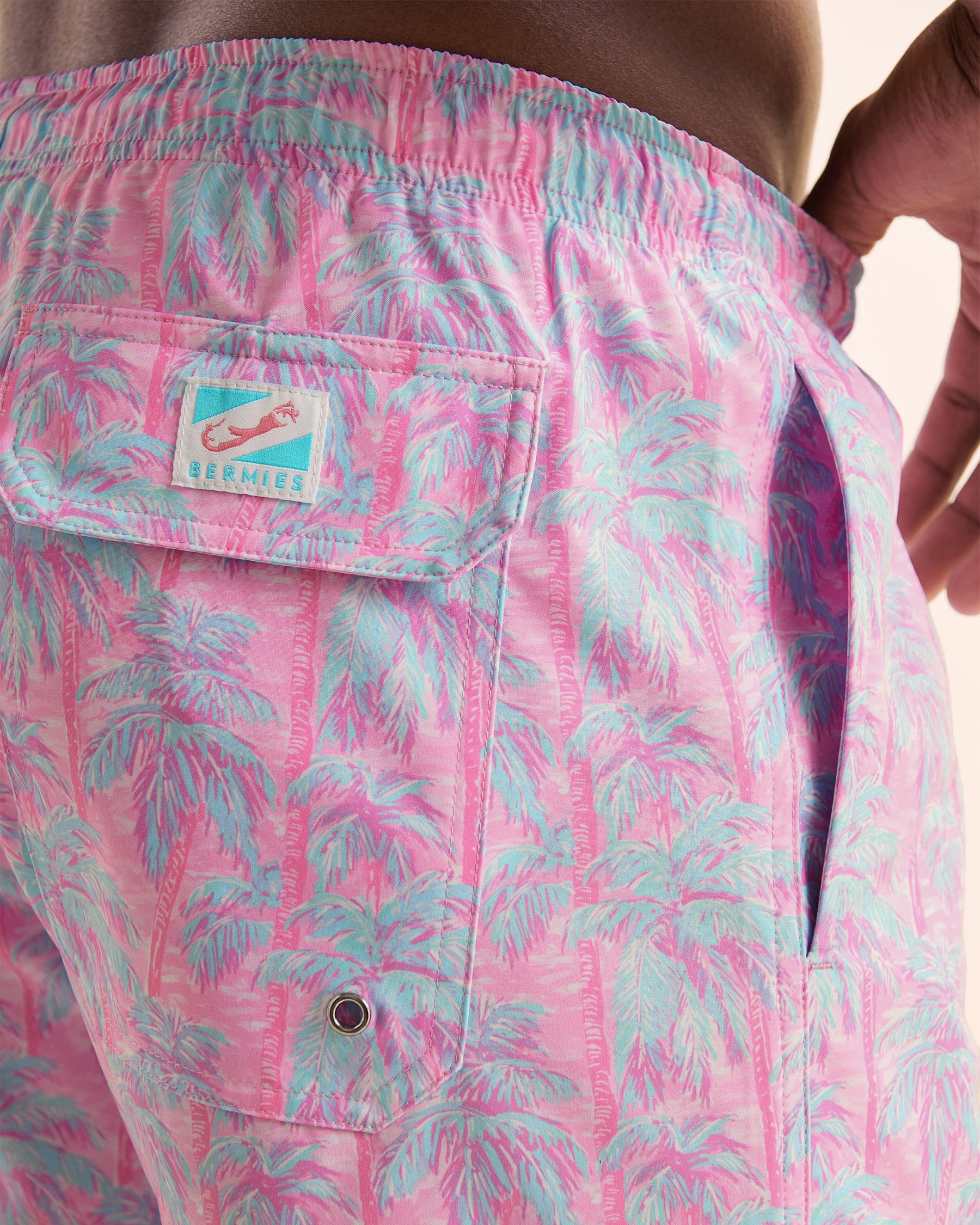 BERMIES Classic Palm Tree Swimsuit with Long Liner Pink PKPLMTRE-CLA - View3