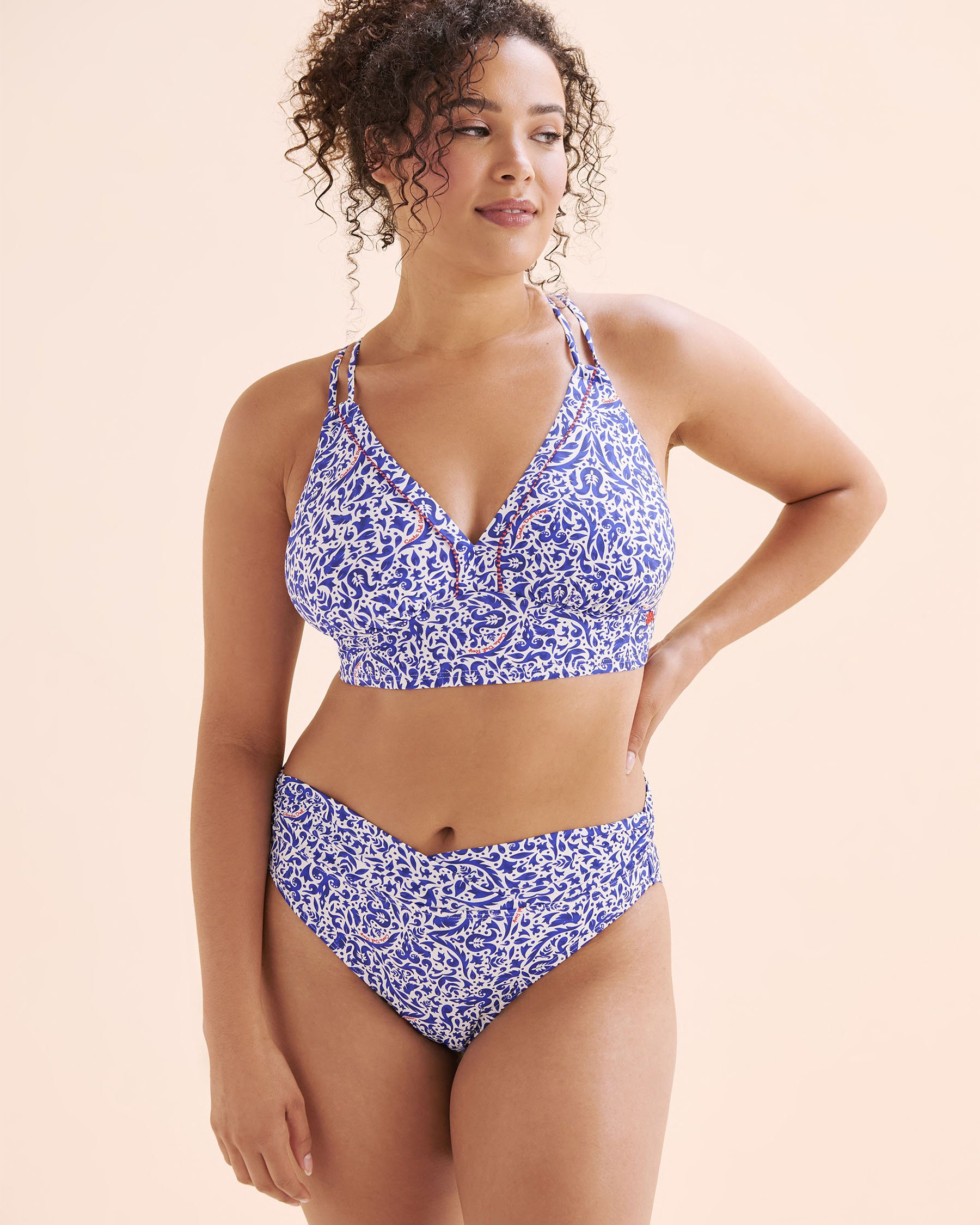 COSTA DEL REY Haut de bikini triangle bonnet D avec bordure rayée Bleu, blanc et rouge 01200114 - View1