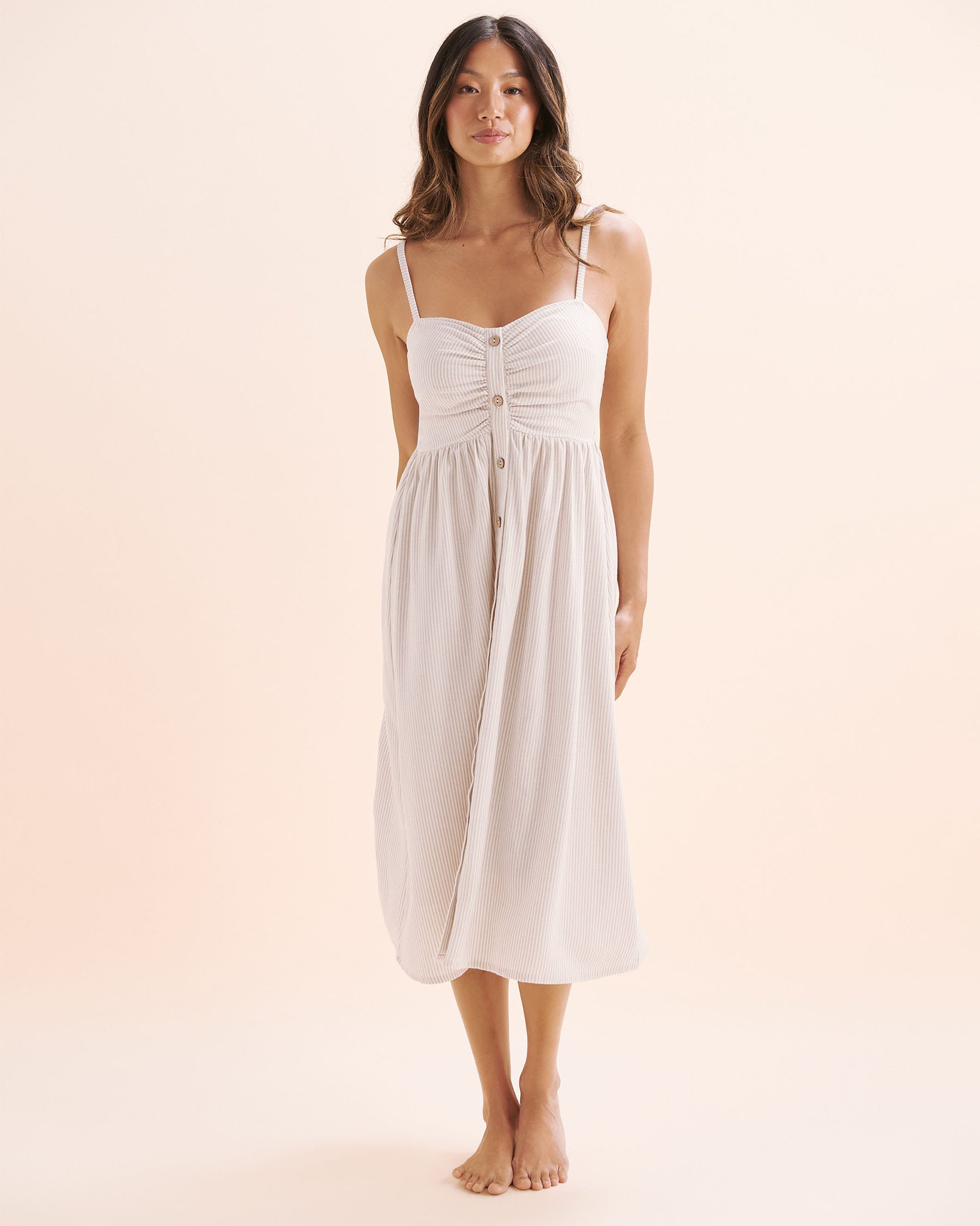 OFF THE BEACH Robe rayée boutonnée sur le devant Rayures beige 02300170 - View5