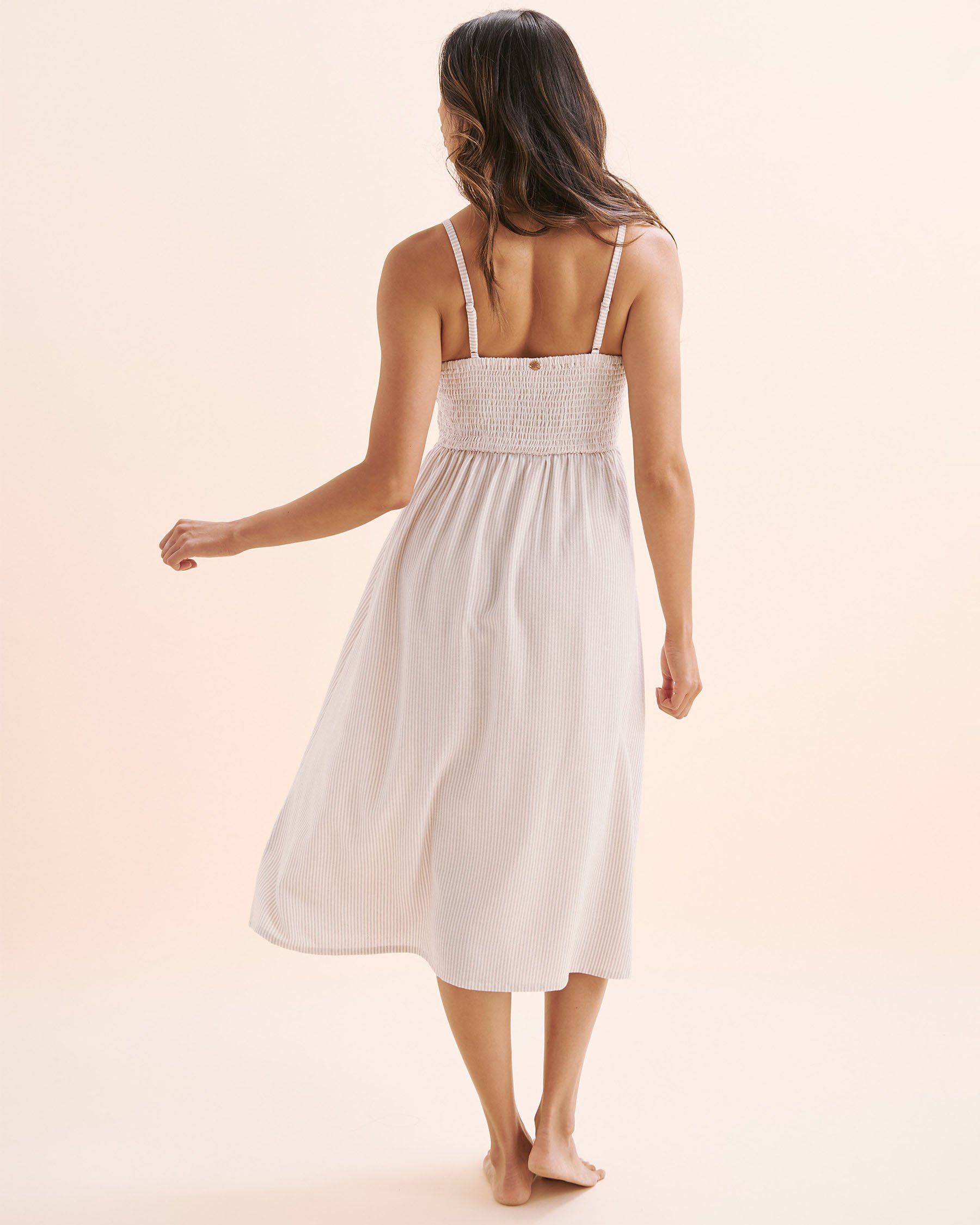 OFF THE BEACH Robe rayée boutonnée sur le devant Rayures beige 02300170 - View6