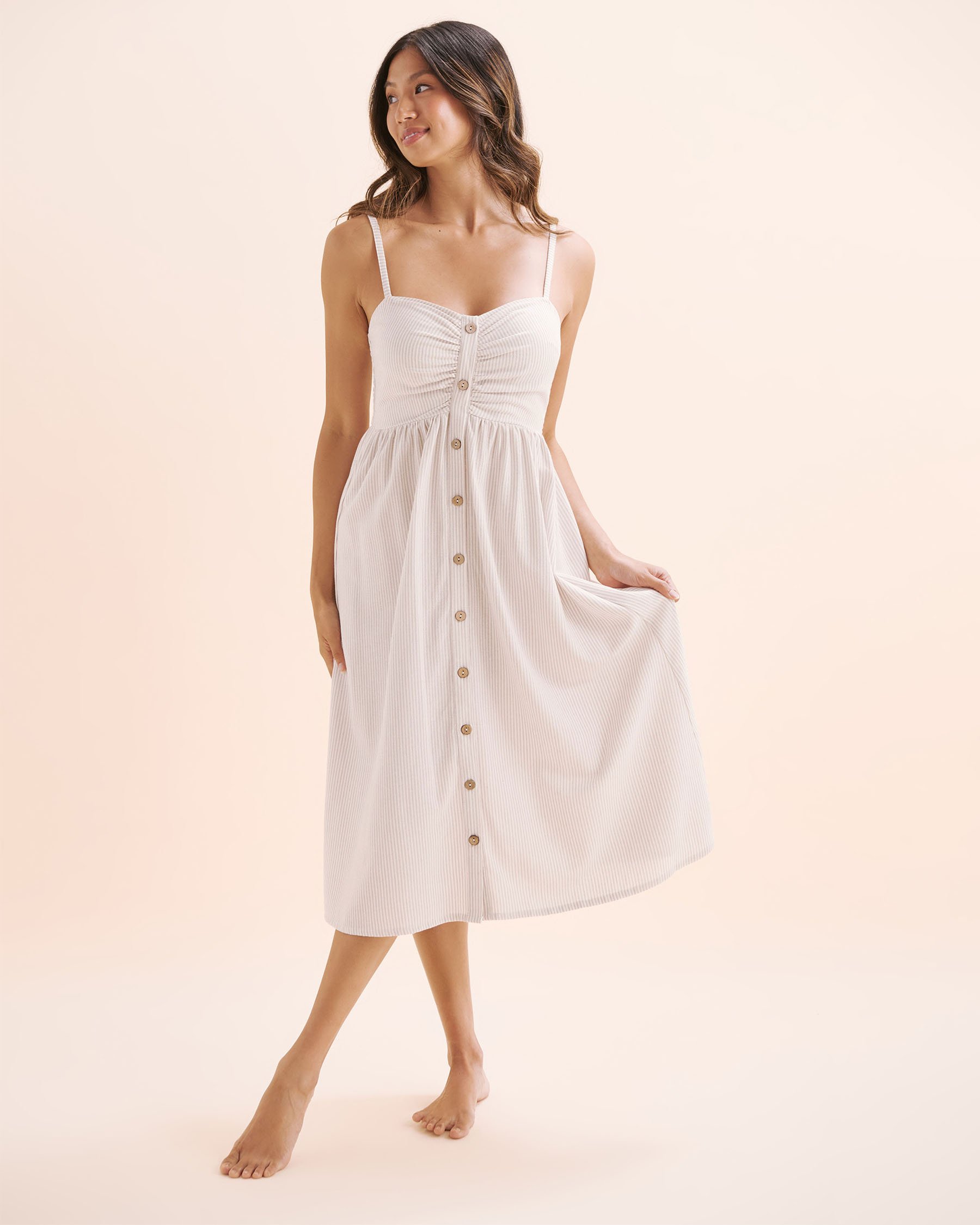 OFF THE BEACH Robe rayée boutonnée sur le devant Rayures beige 02300170 - View7