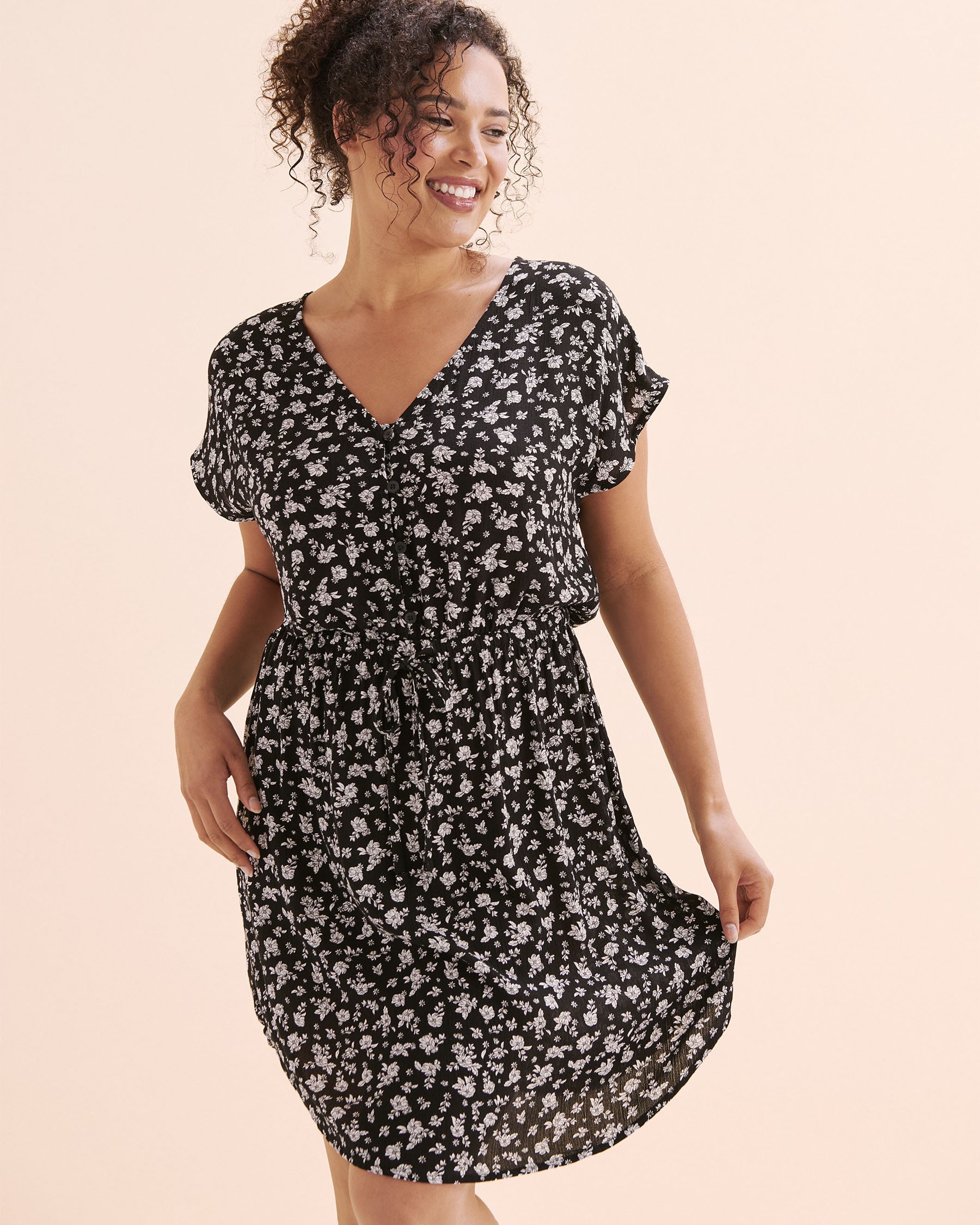 TROPIK Gauze Short Dress Black and white 02300171 - View8