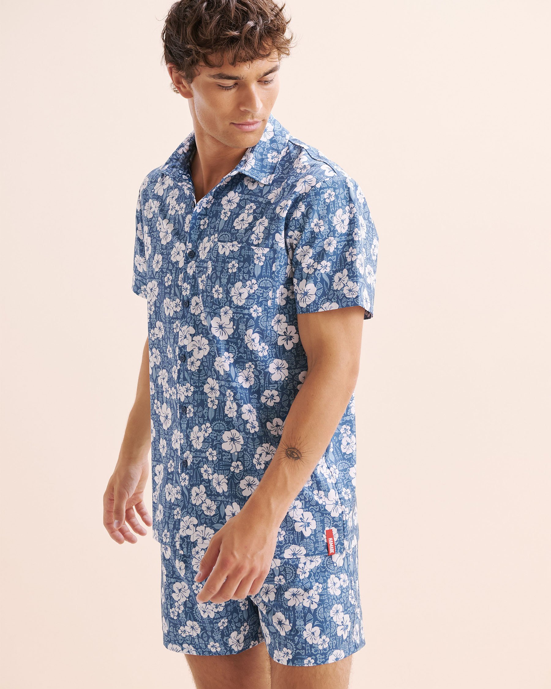 HAMABE Short Sleeve Shirt Blue 04100040 - View1