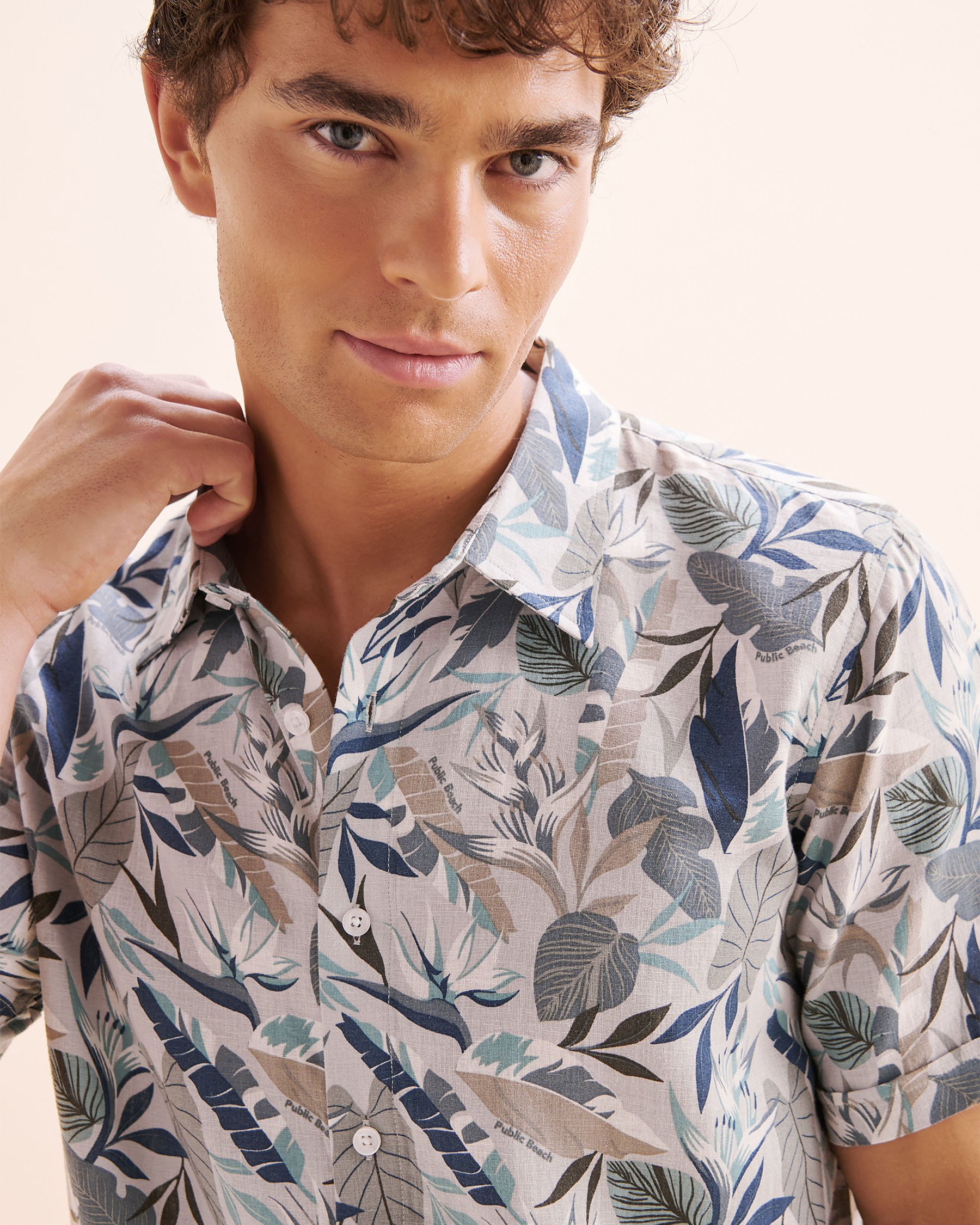 PUBLIC BEACH Chemise en mélange de lin imprimé Bleu PB8207BIK - View6