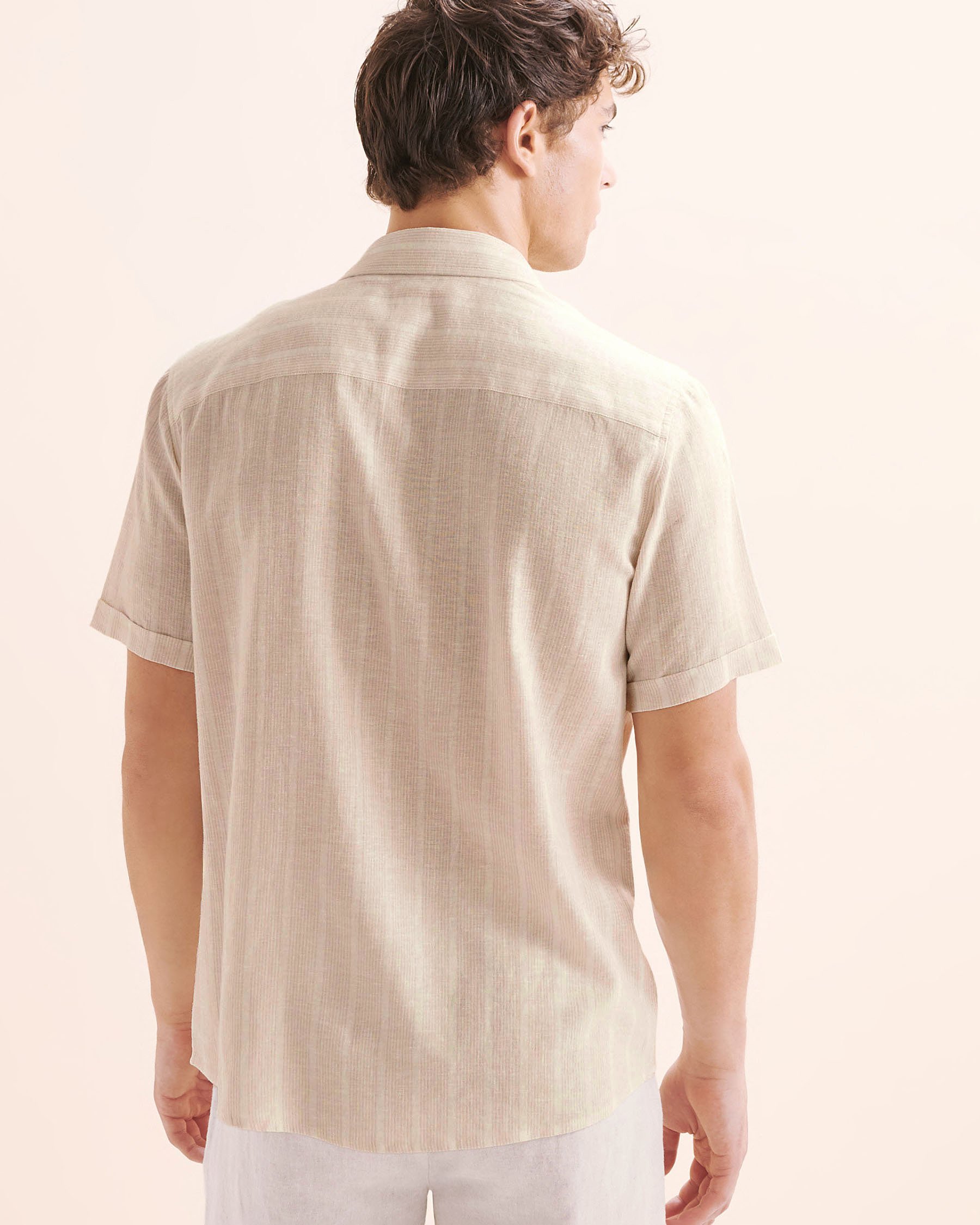 PUBLIC BEACH Chemise en mélange de lin rayé Beige PB8218BIK - View4